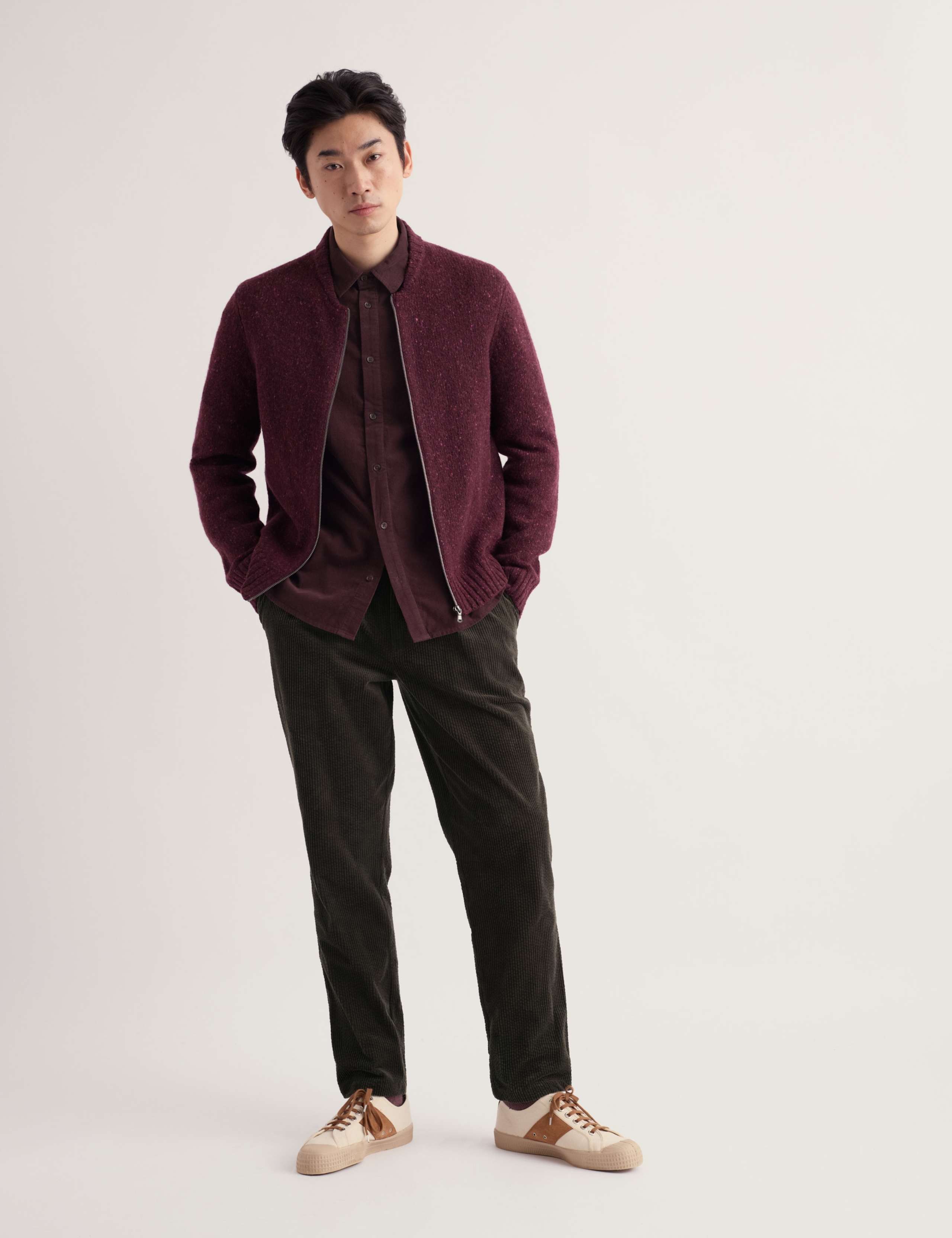 Merino Wool Rich Shawl Neck Zip Up Cardigan