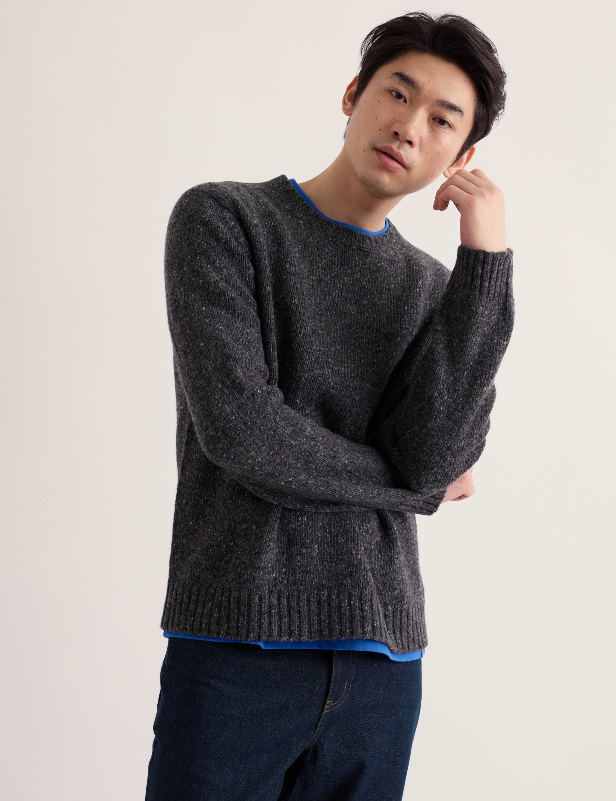 Merino Wool Rich Flecked Crew Neck Jumper