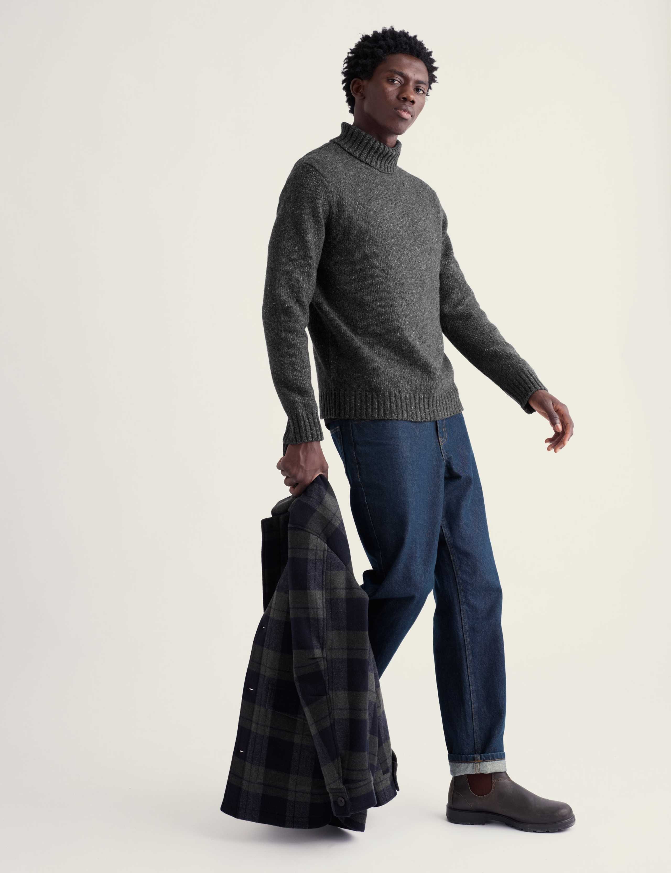 Merino Wool Rich Flecked Roll Neck Jumper