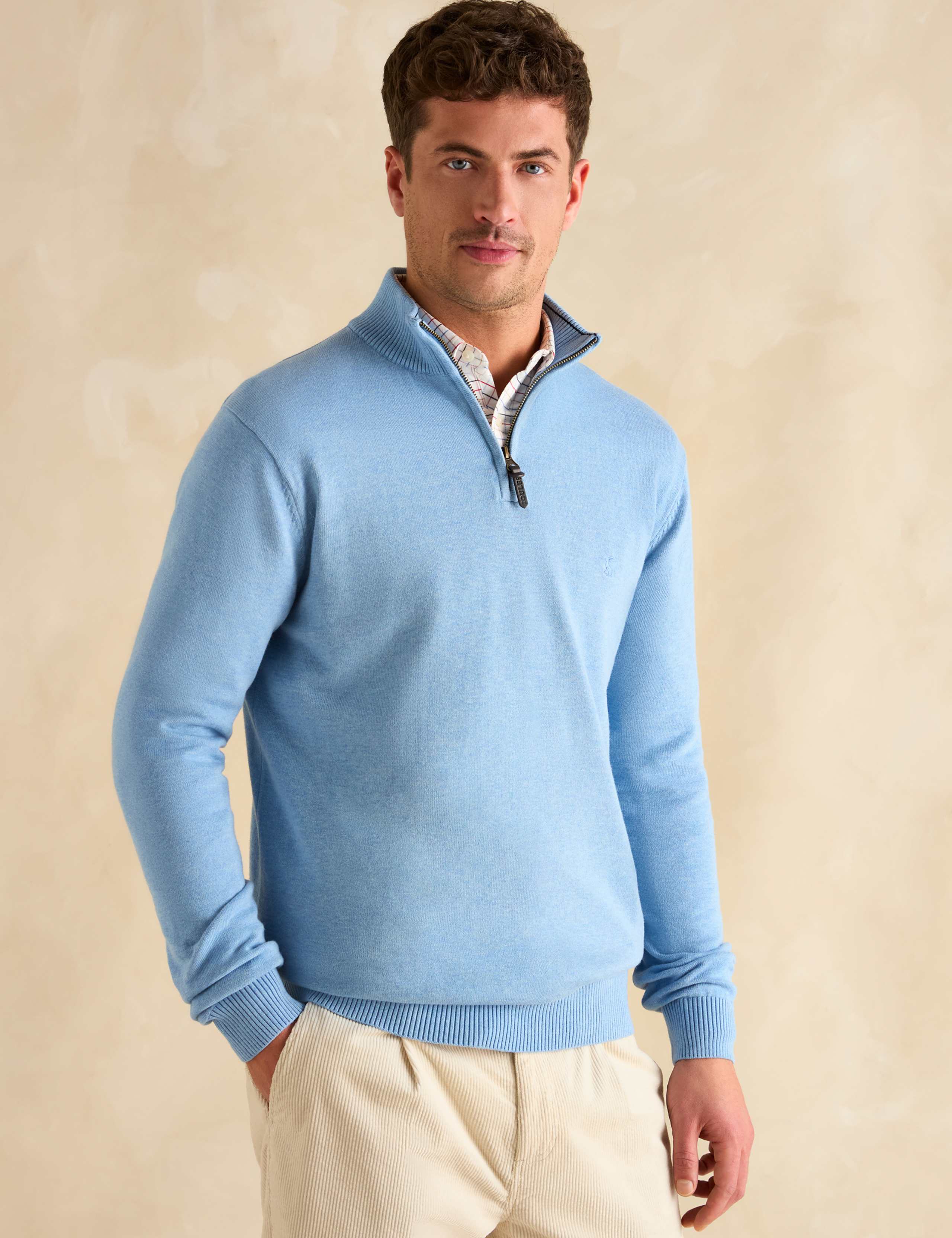 Pure Cotton Funnel Neck Half Zip Jumper