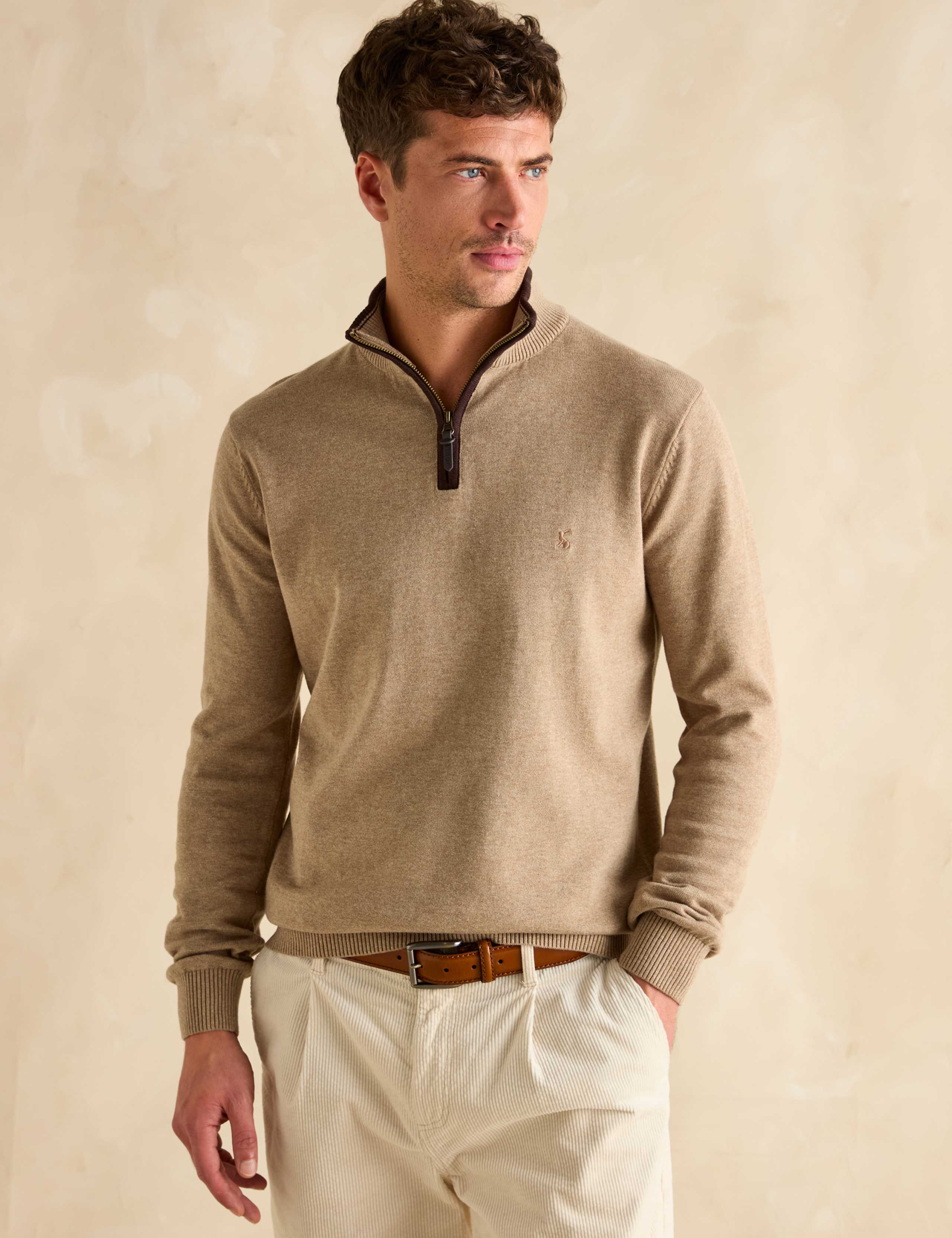 Pure Cotton Funnel Neck Half Zip Jumper