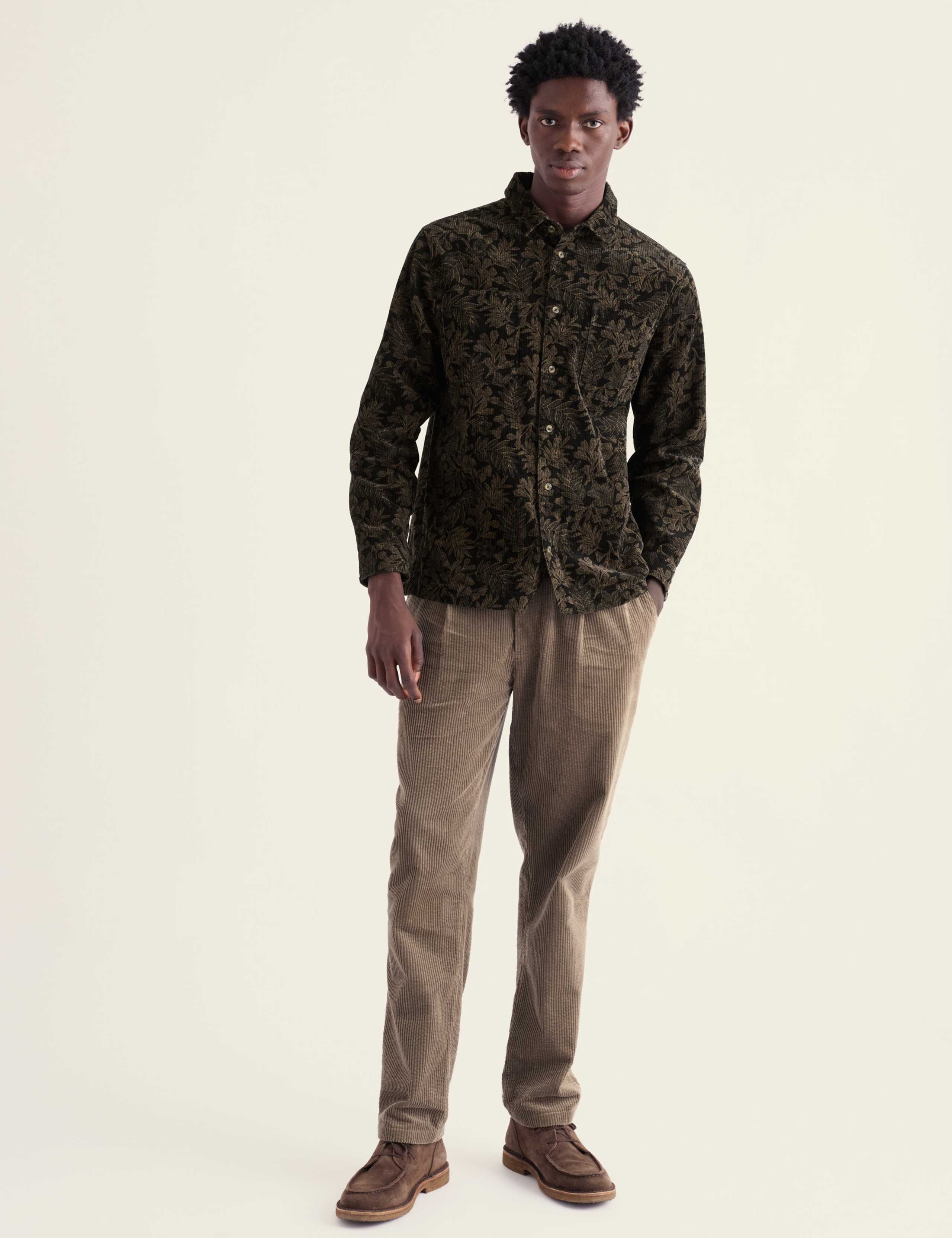Relaxed Fit Corduroy Leaf Print Shirt