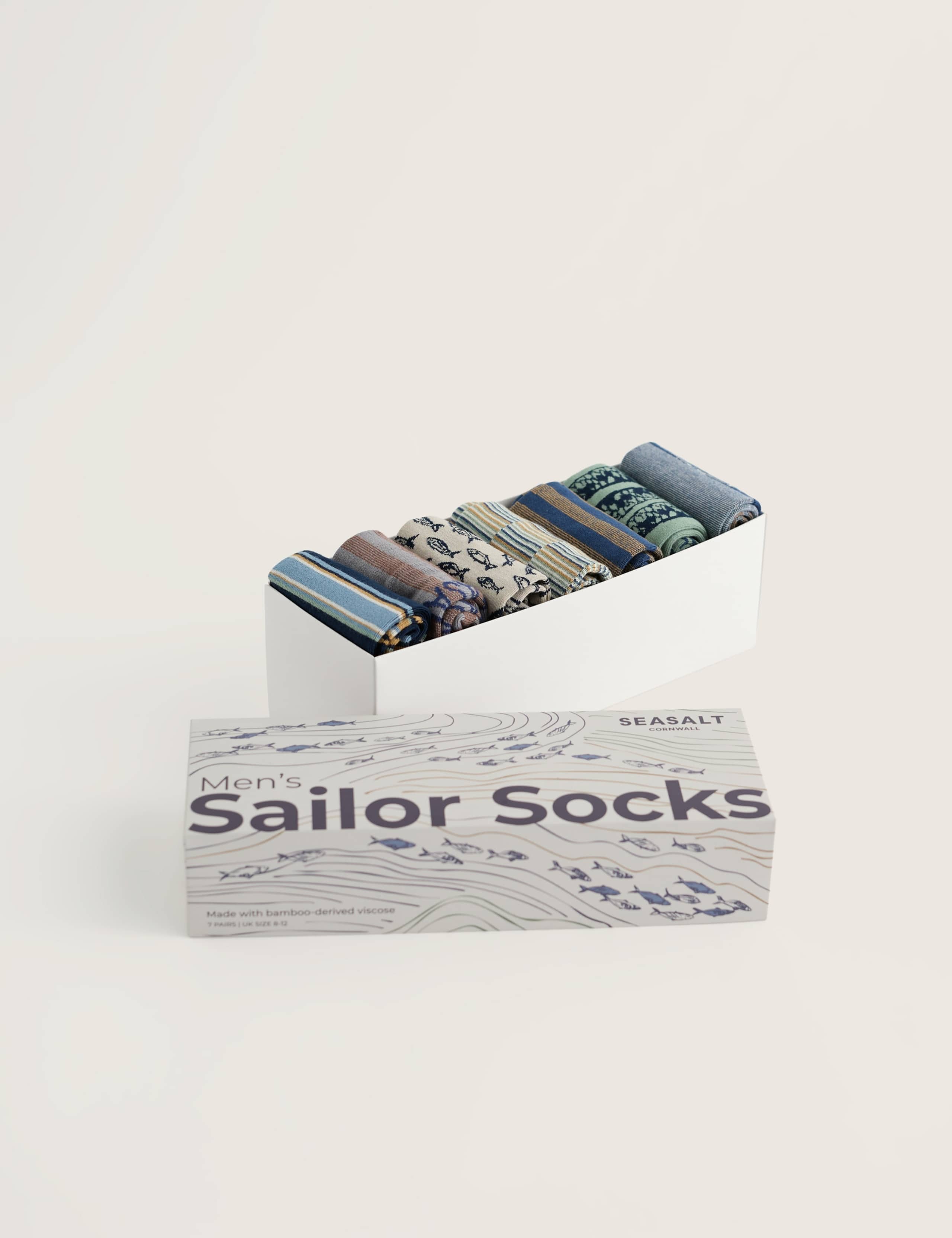 7 Pack Striped & Fish Socks Gift Box