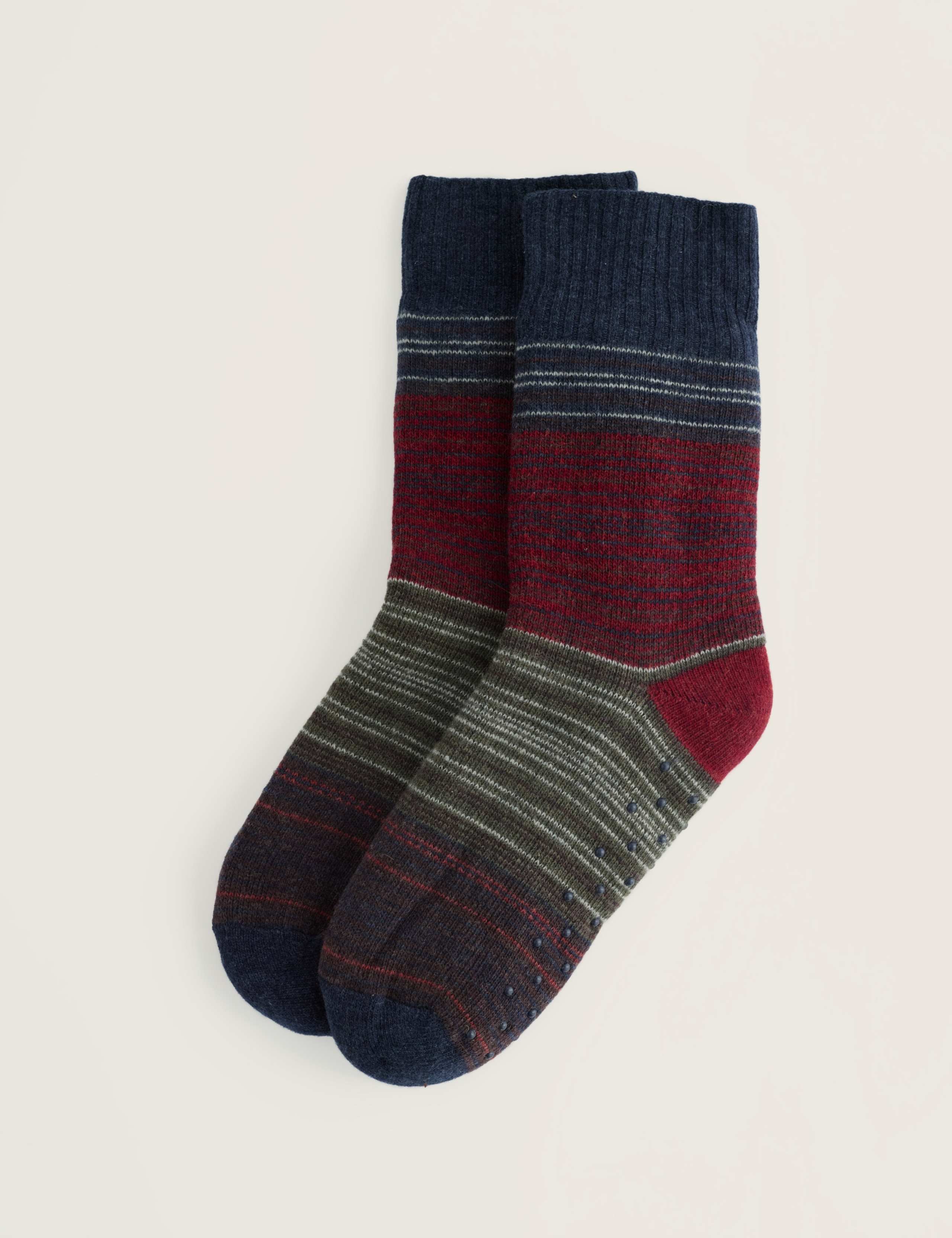 Striped Lambswool Rich Slipper Socks