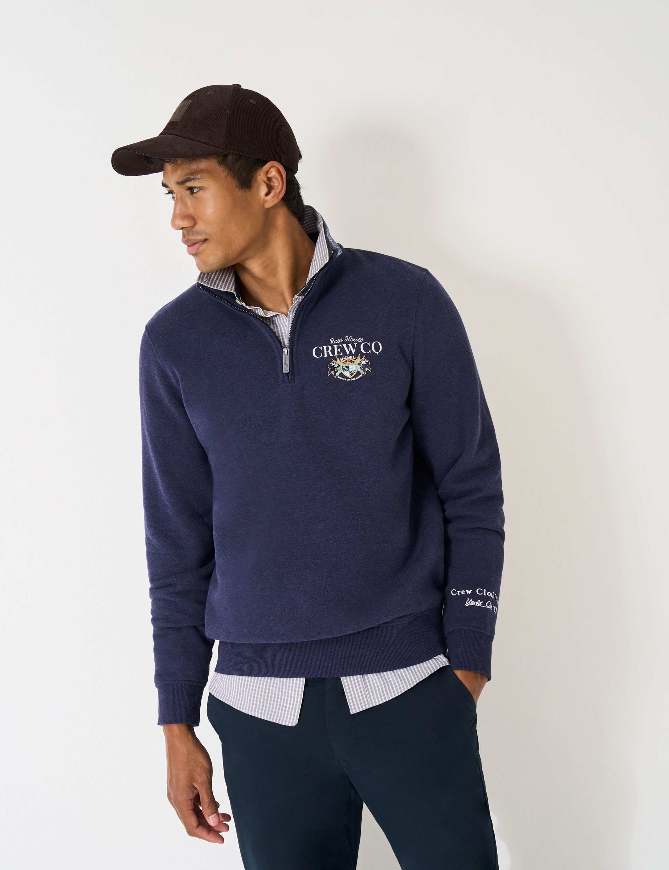 Cotton Rich Embroidered Half Zip Jumper