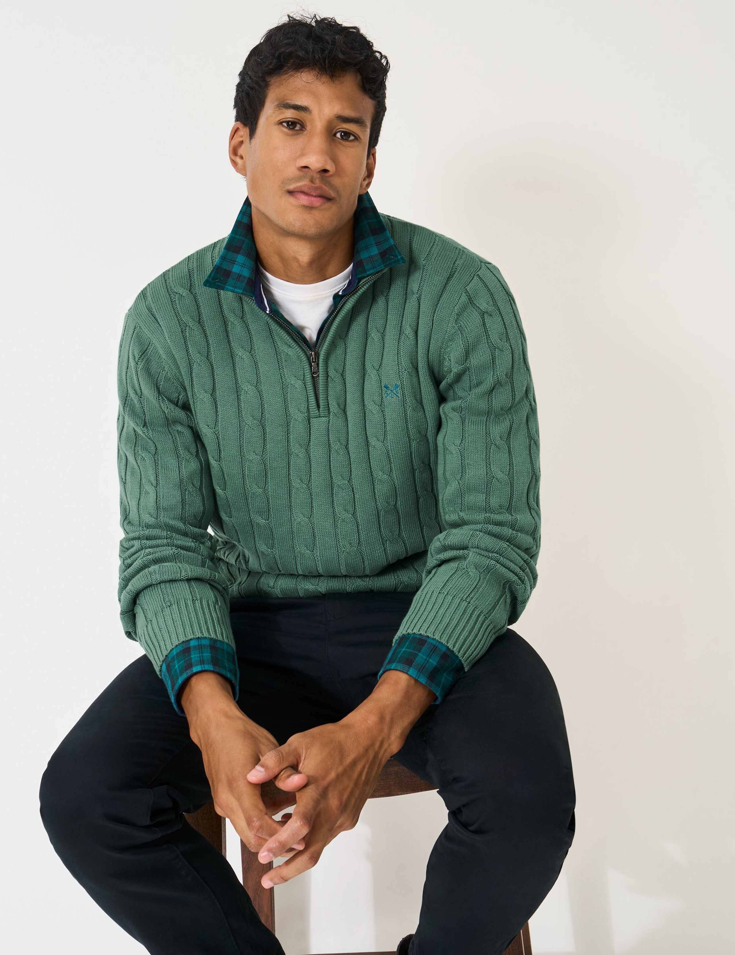 Pure Cotton Cable Knit Half Zip Jumper