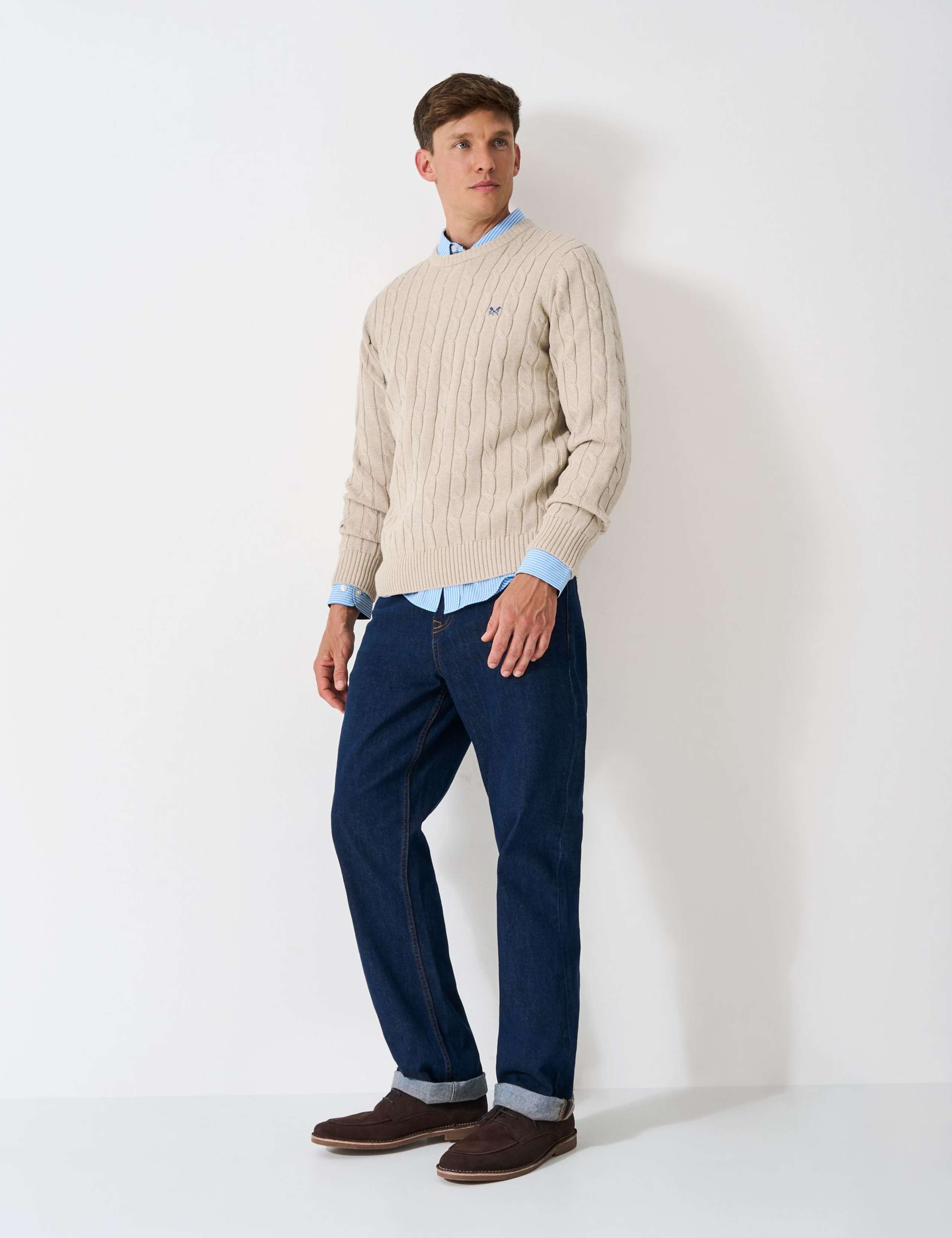 Pure Cotton Cable Knit Crew Neck Jumper