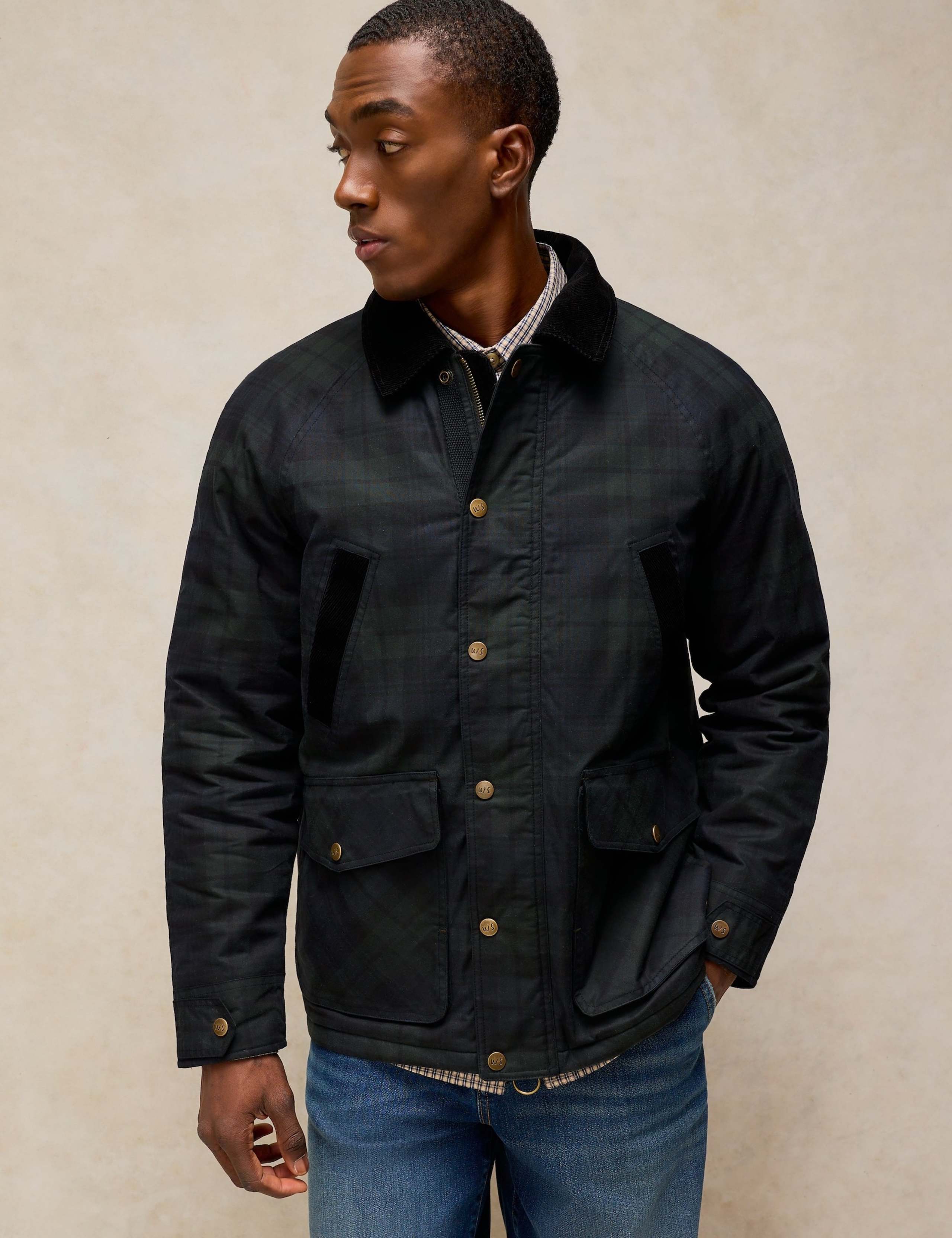 Pure Cotton Checked Padded Waxed Jacket