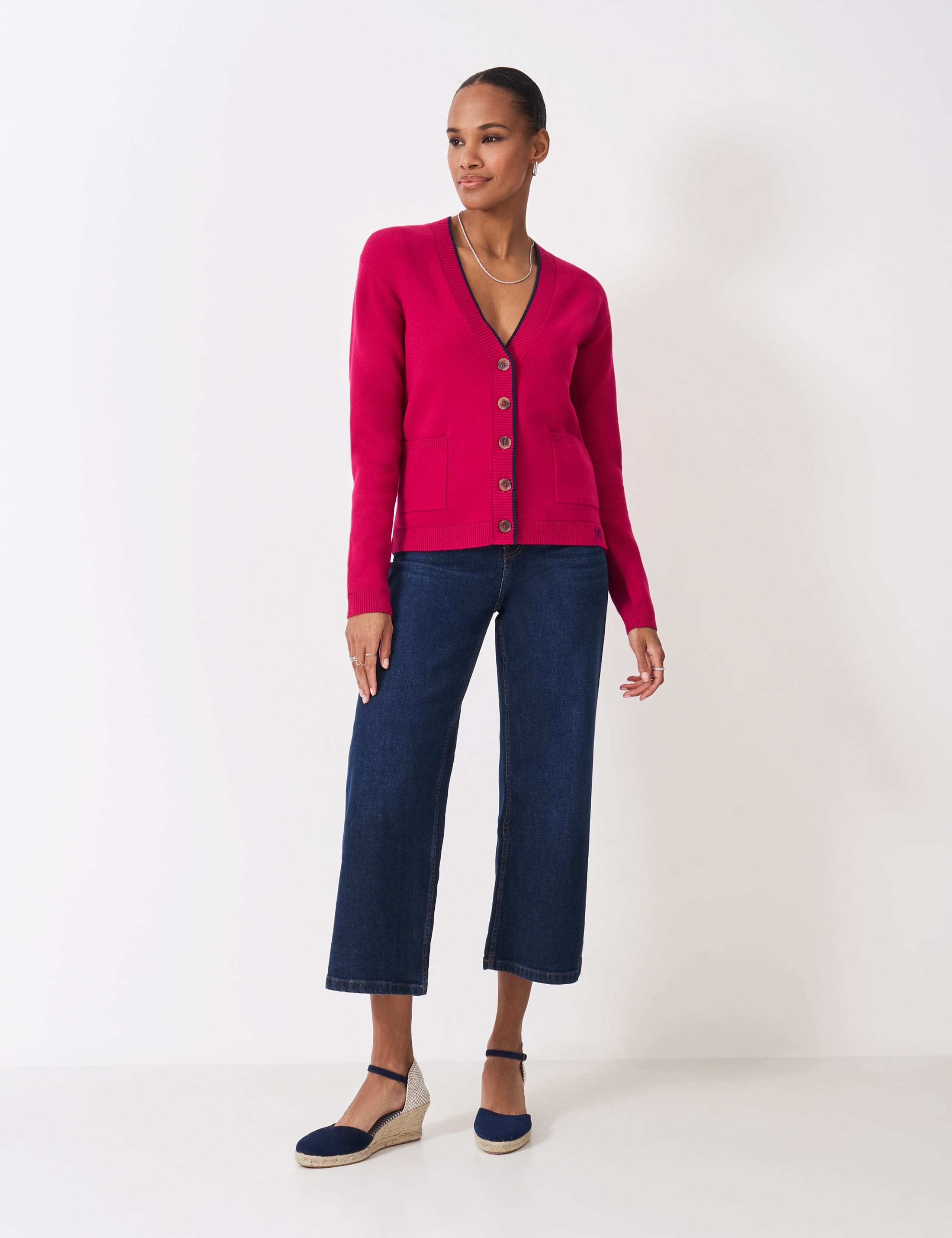 V-Neck Tipped Detail Cardigan