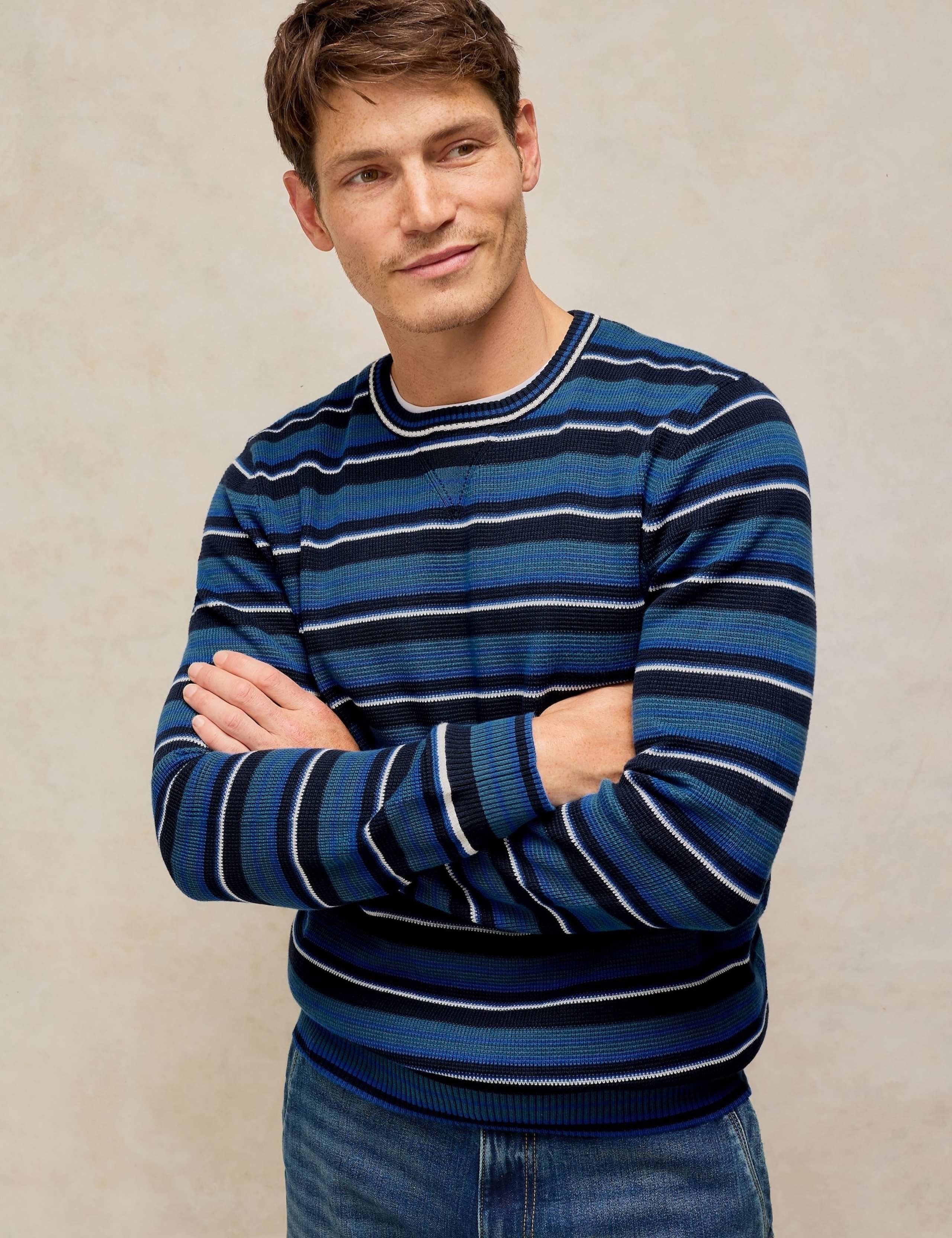 Pure Cotton Striped Crew Neck Jumper
