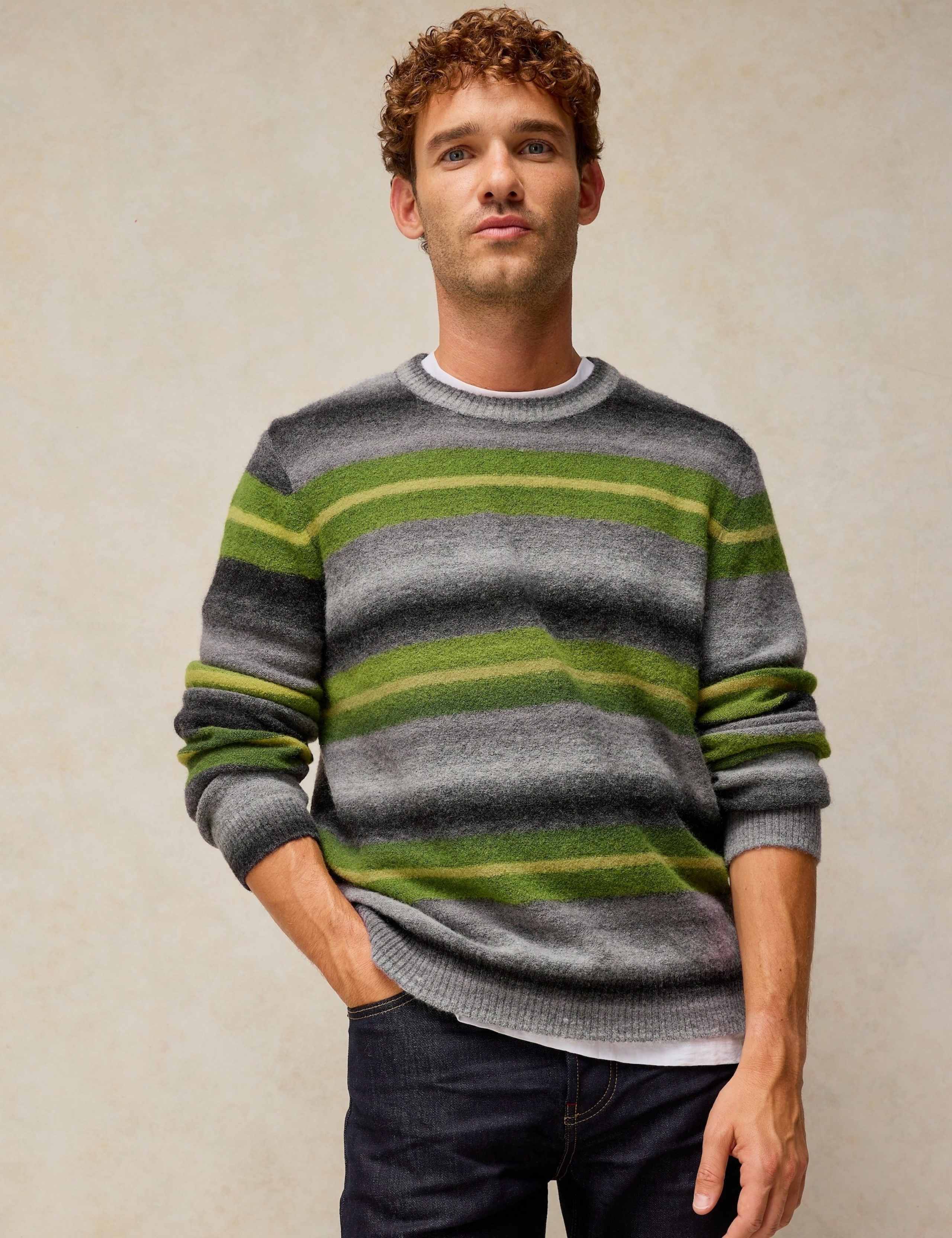 Ombre Striped Crew Neck Jumper with Wool