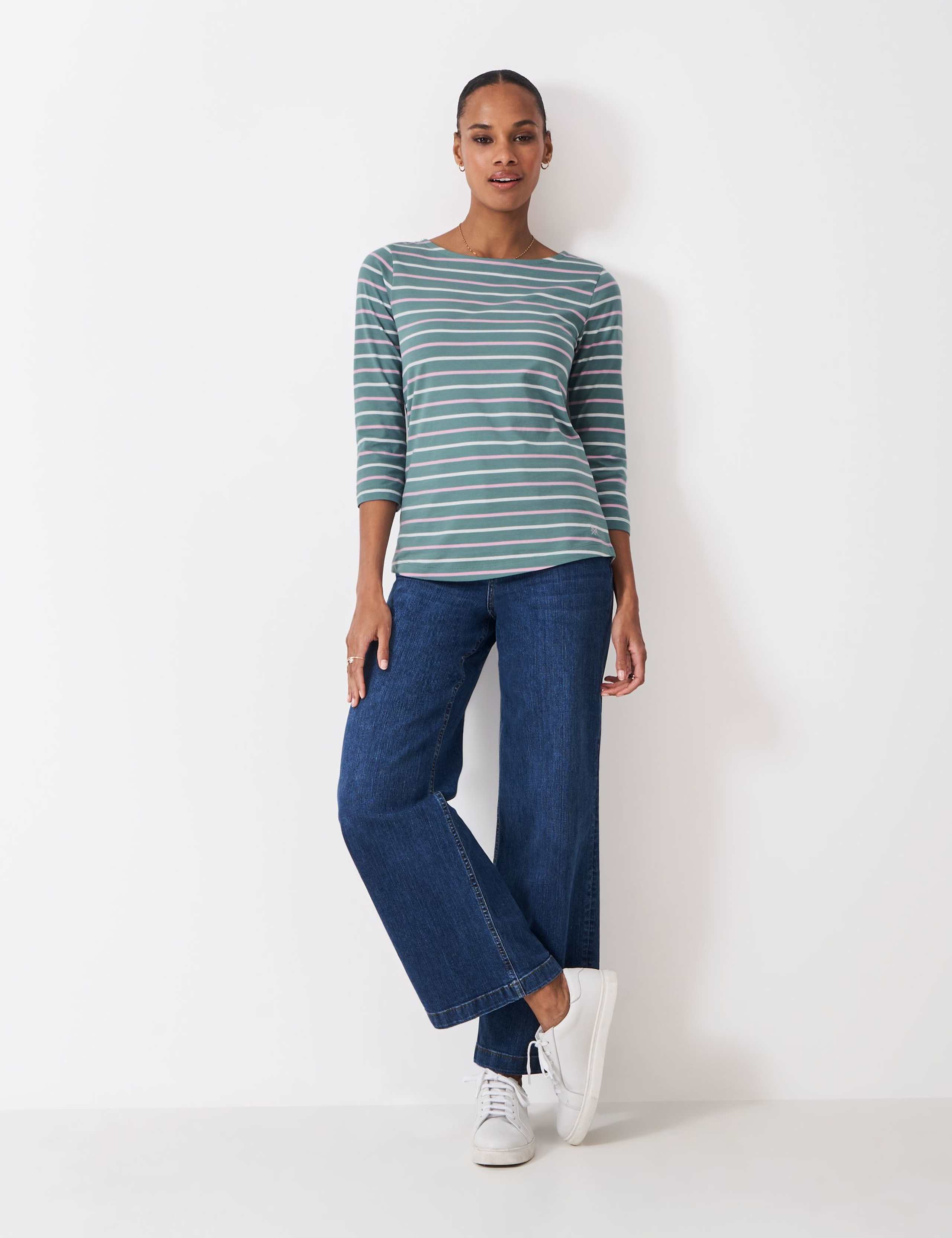 Pure Cotton Striped 3/4 Sleeve Top