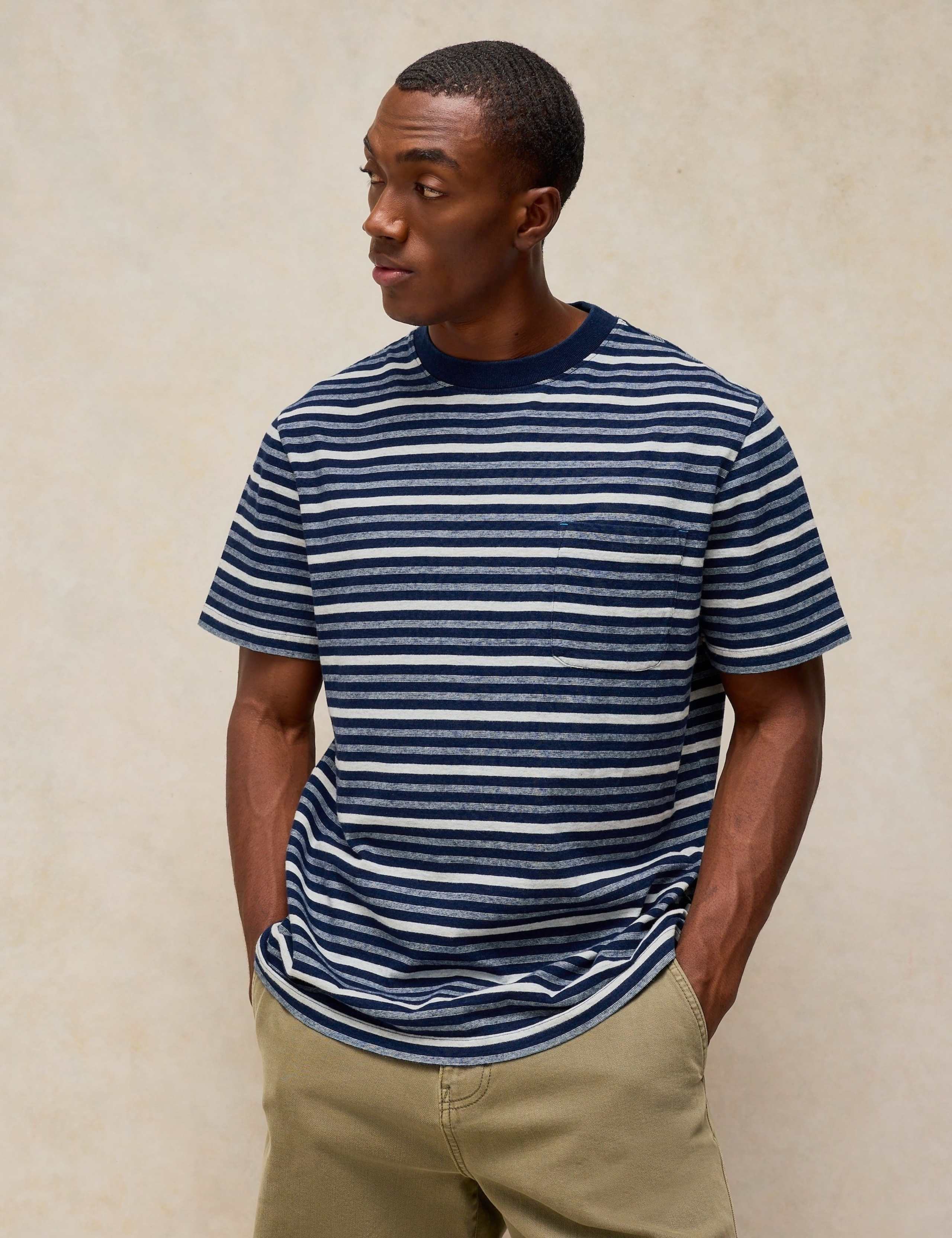 Pure Cotton Crew Neck Striped T-Shirt