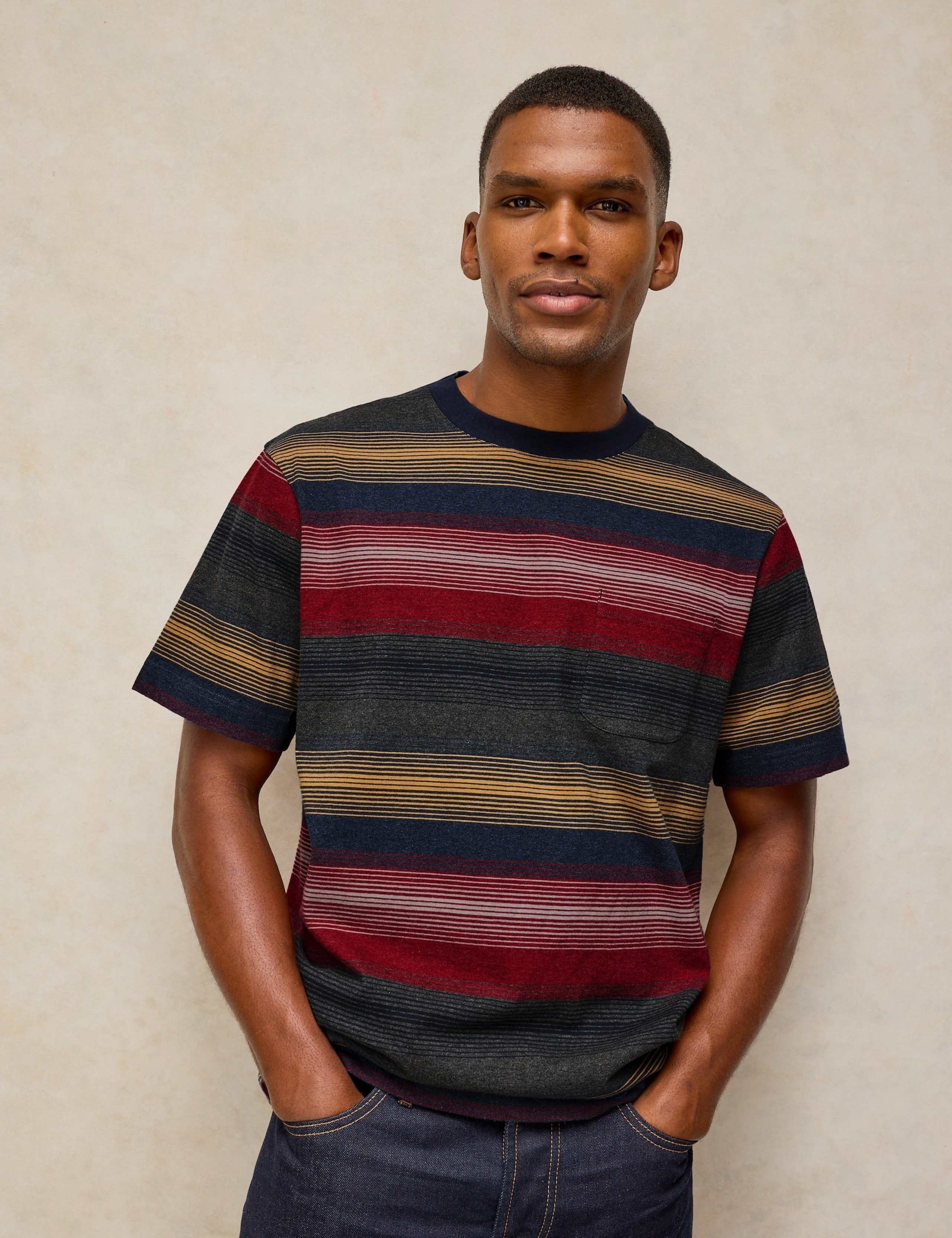 Pure Cotton Crew Neck Striped T-Shirt