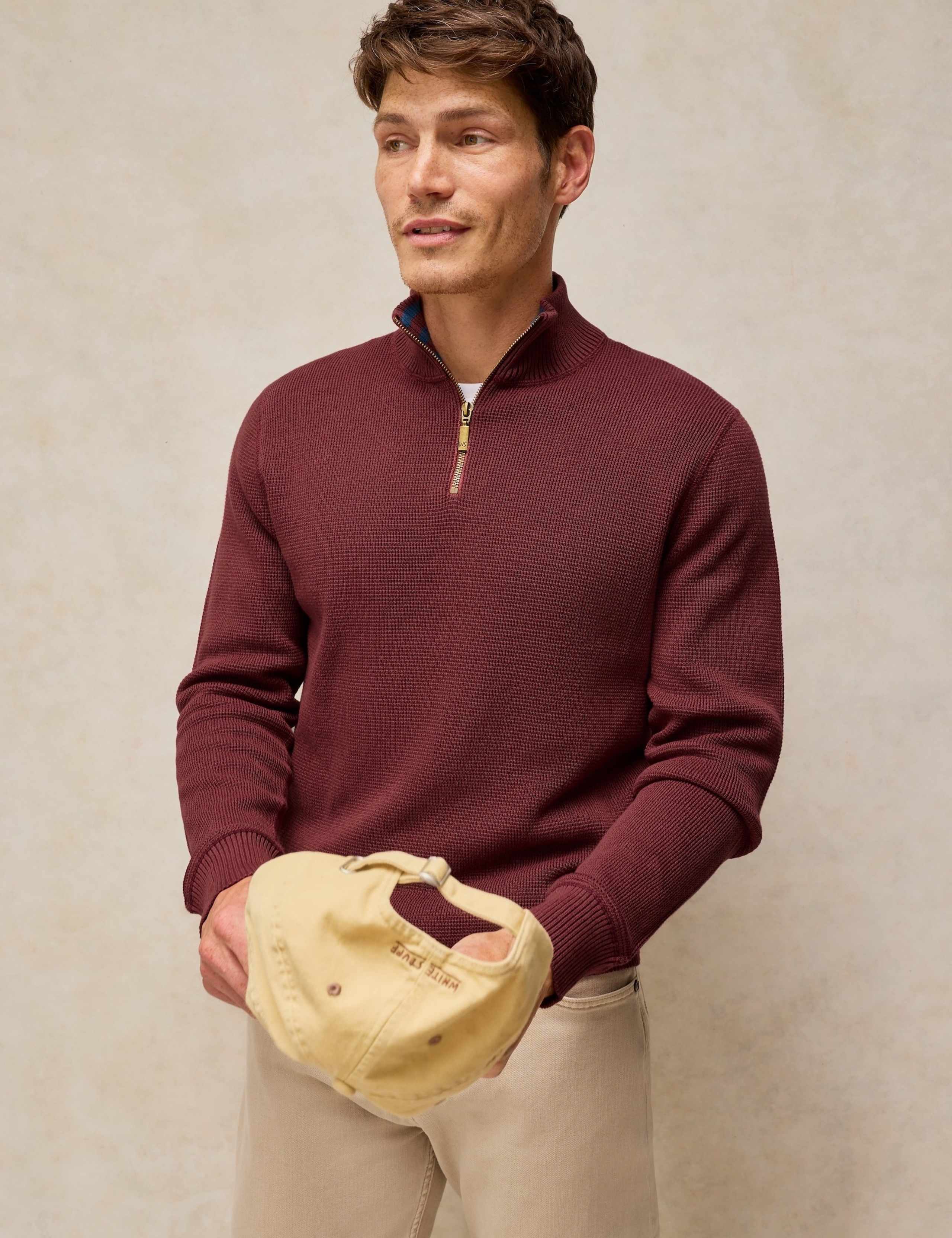 Pure Cotton Half Zip Funnel Neck Jumper