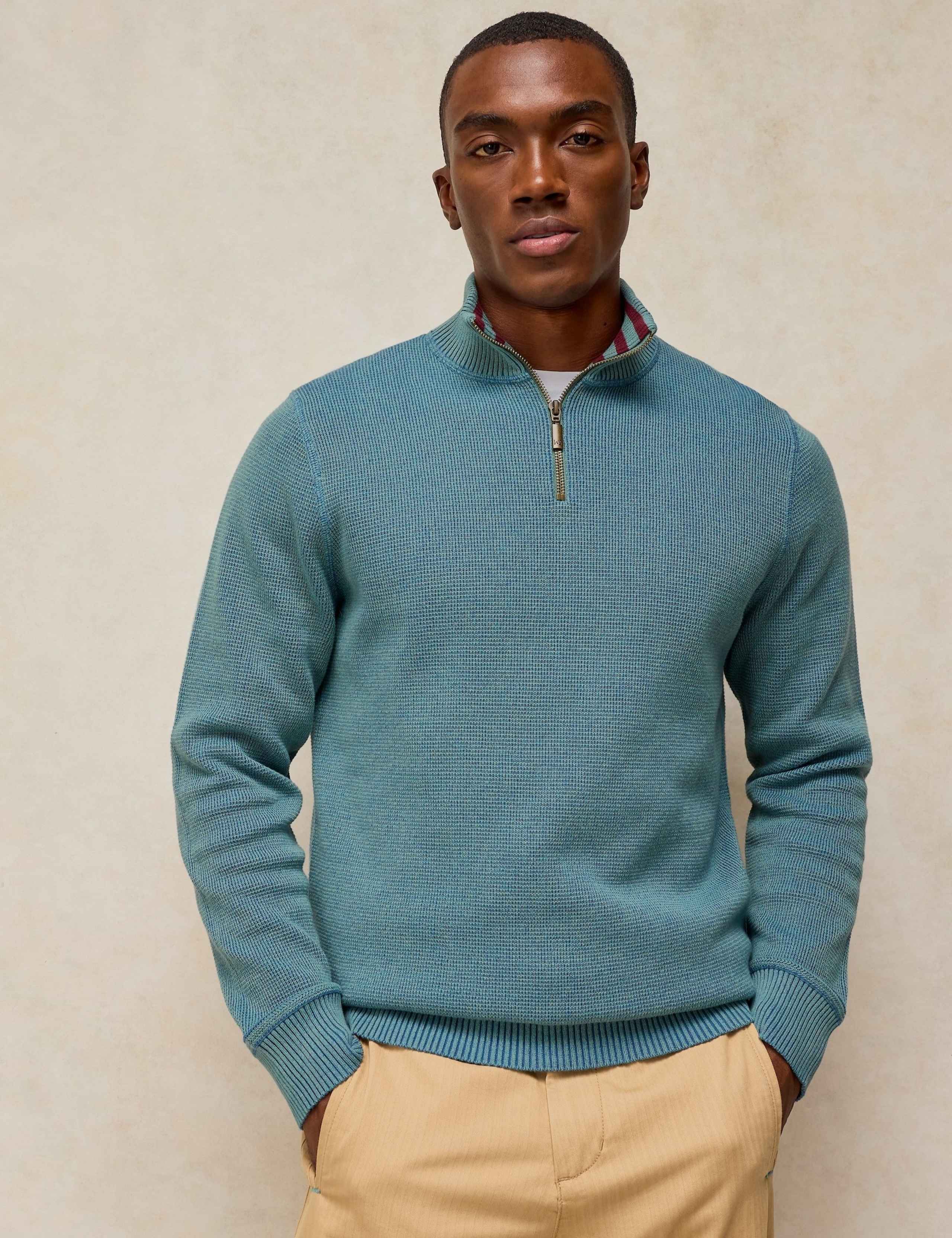 Pure Cotton Half Zip Funnel Neck Jumper