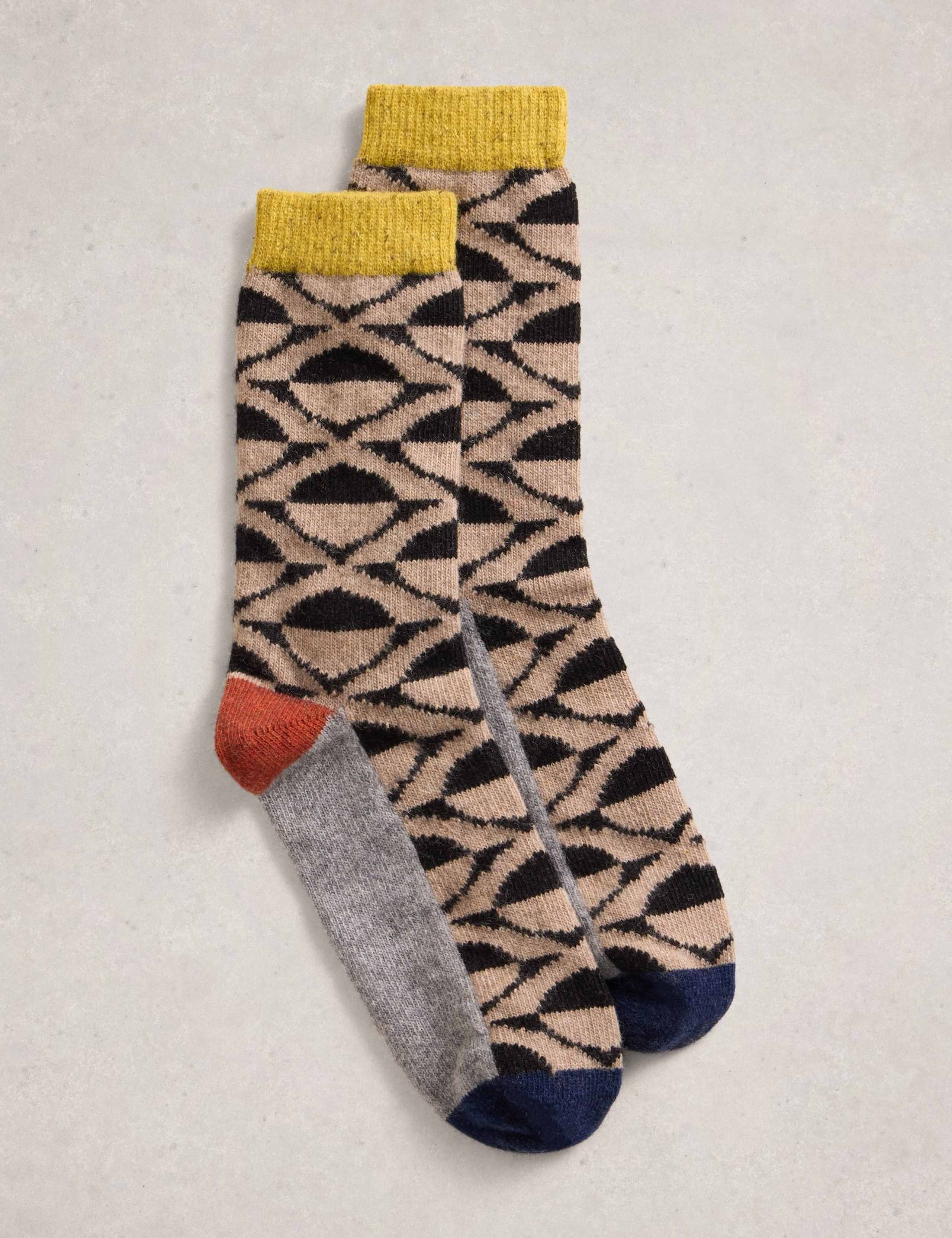 Wool Blend Patterned Ankle High Socks