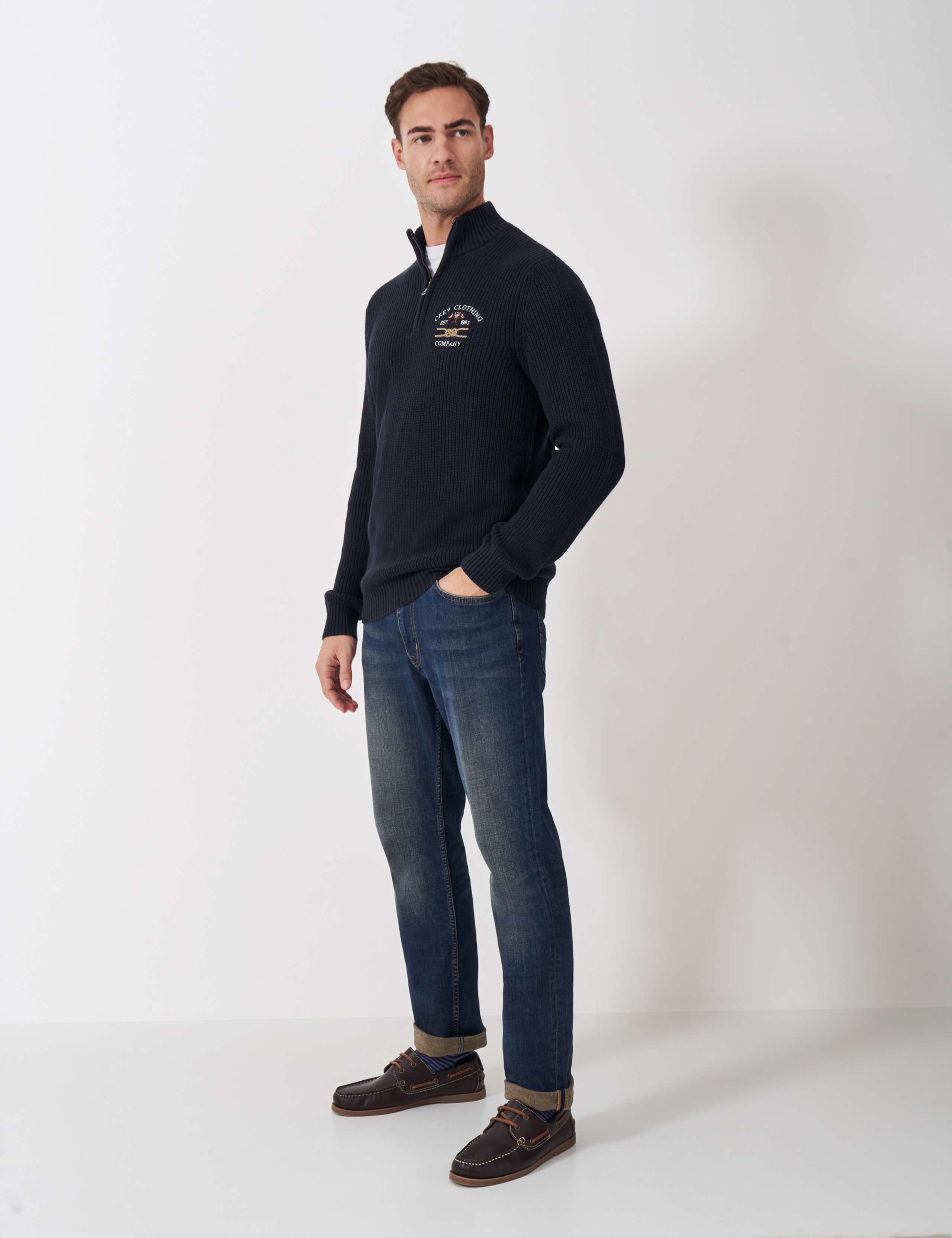 Pure Cotton Ribbed Half Zip Jumper
