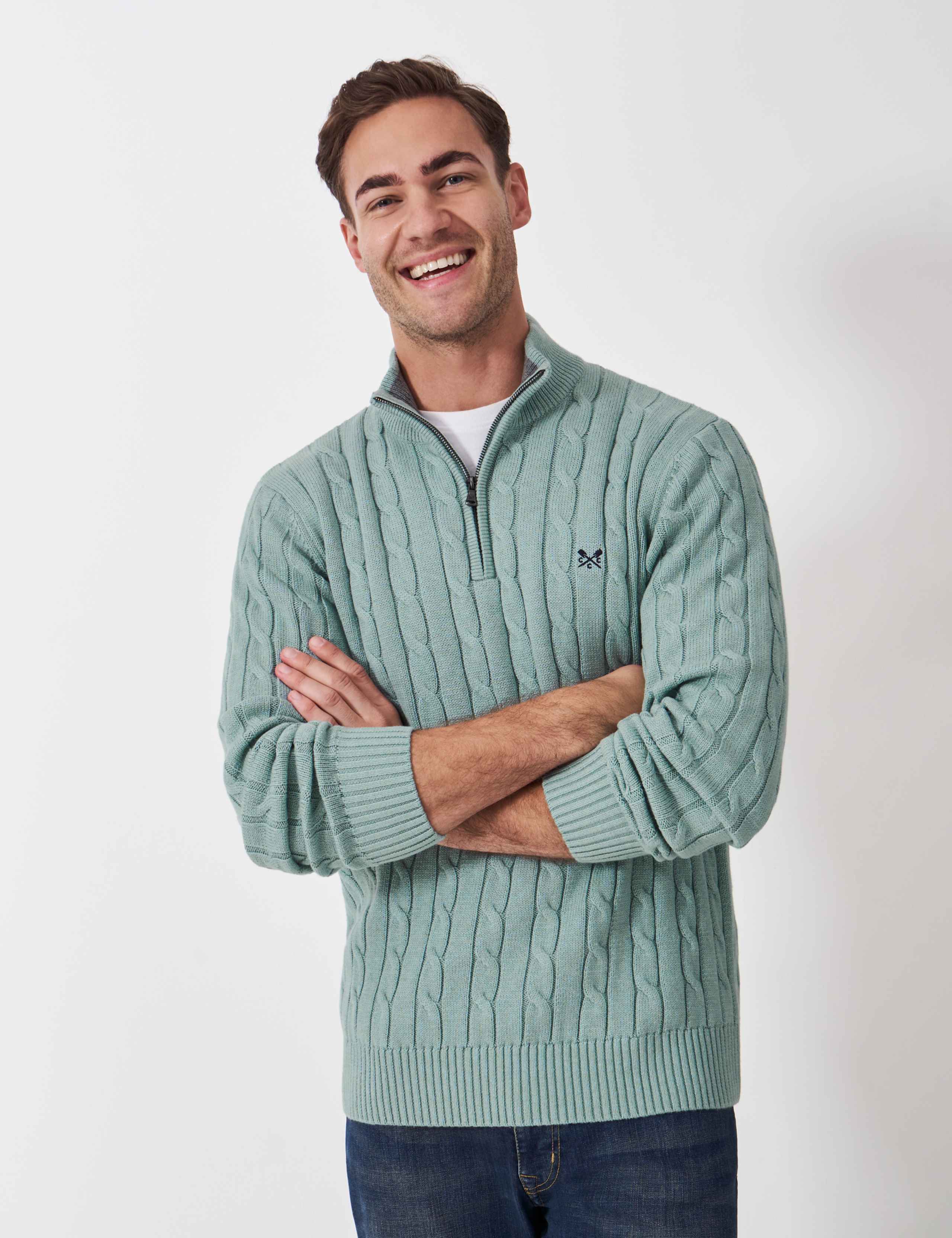 Pure Cotton Cable Knit Half Zip Jumper