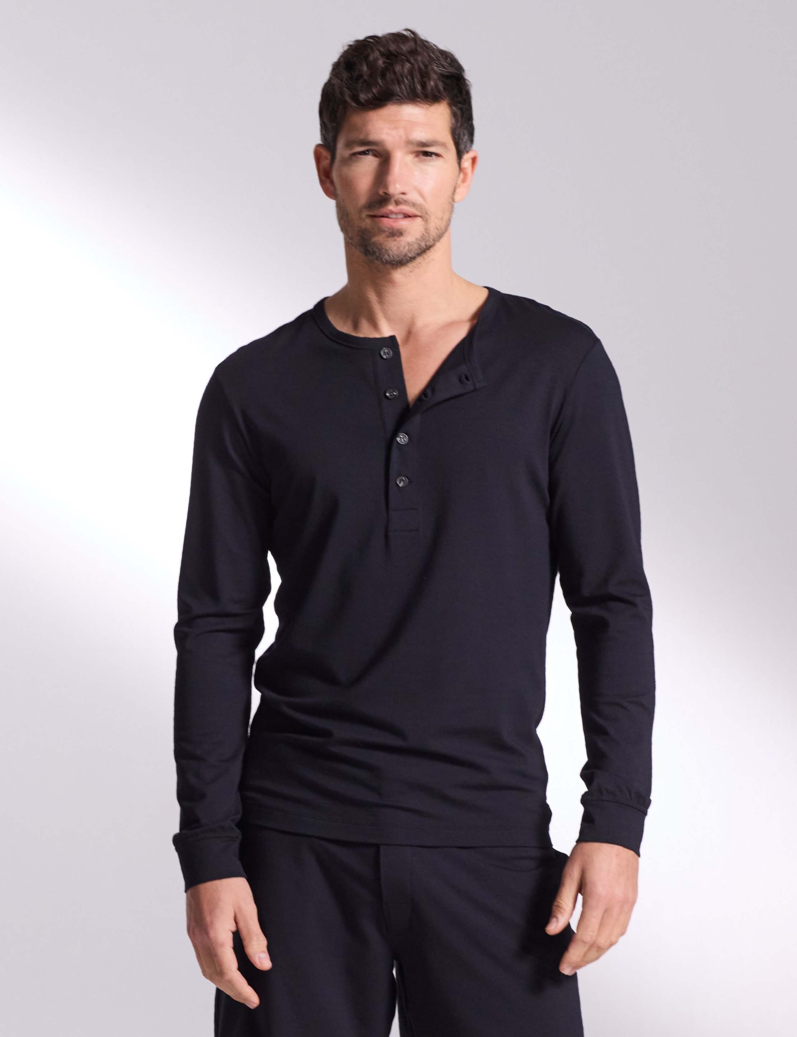 Premium Cotton Modal Long Sleeve Henley Pyjama Top
