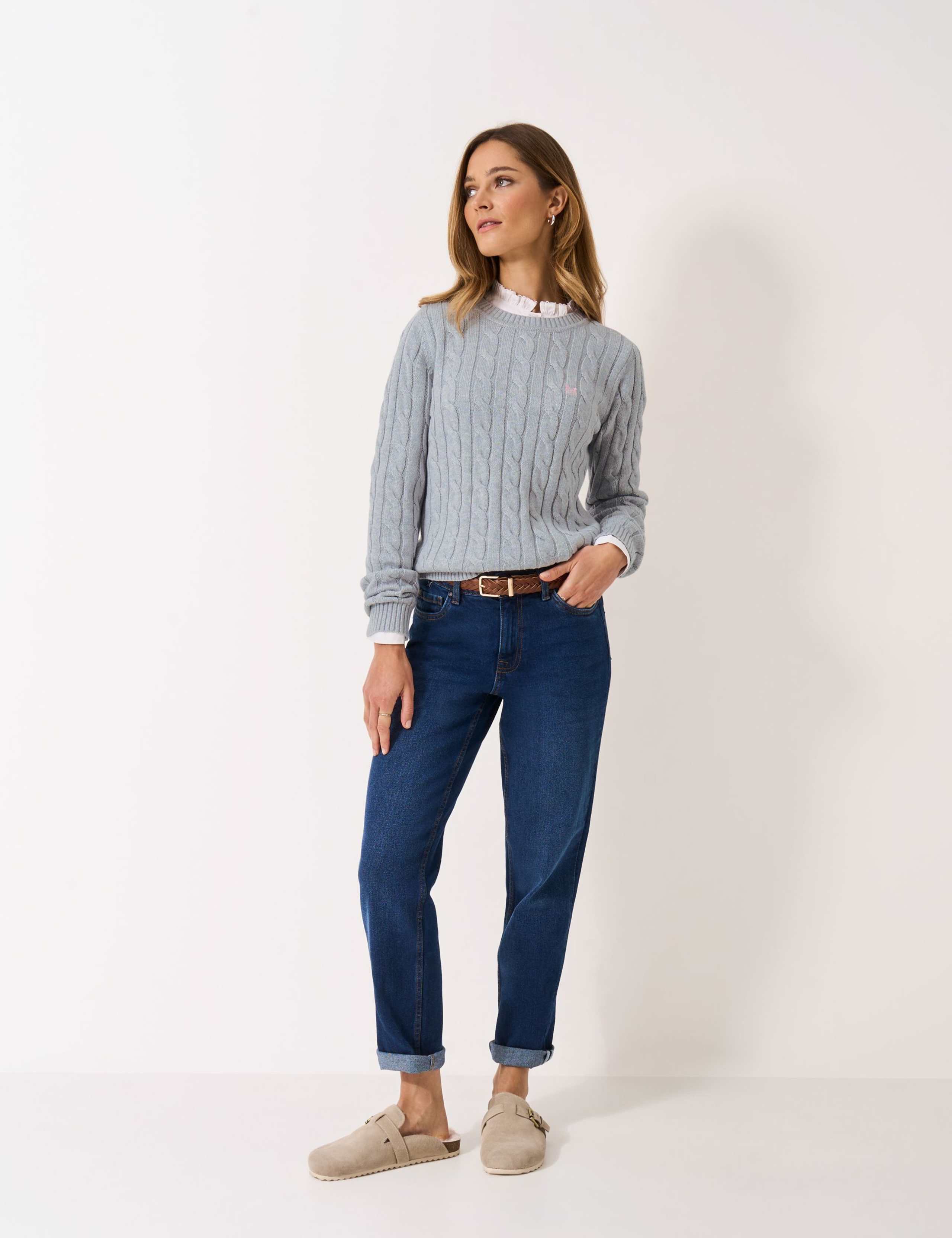 Cotton Rich Cable Knit Crew Neck Jumper