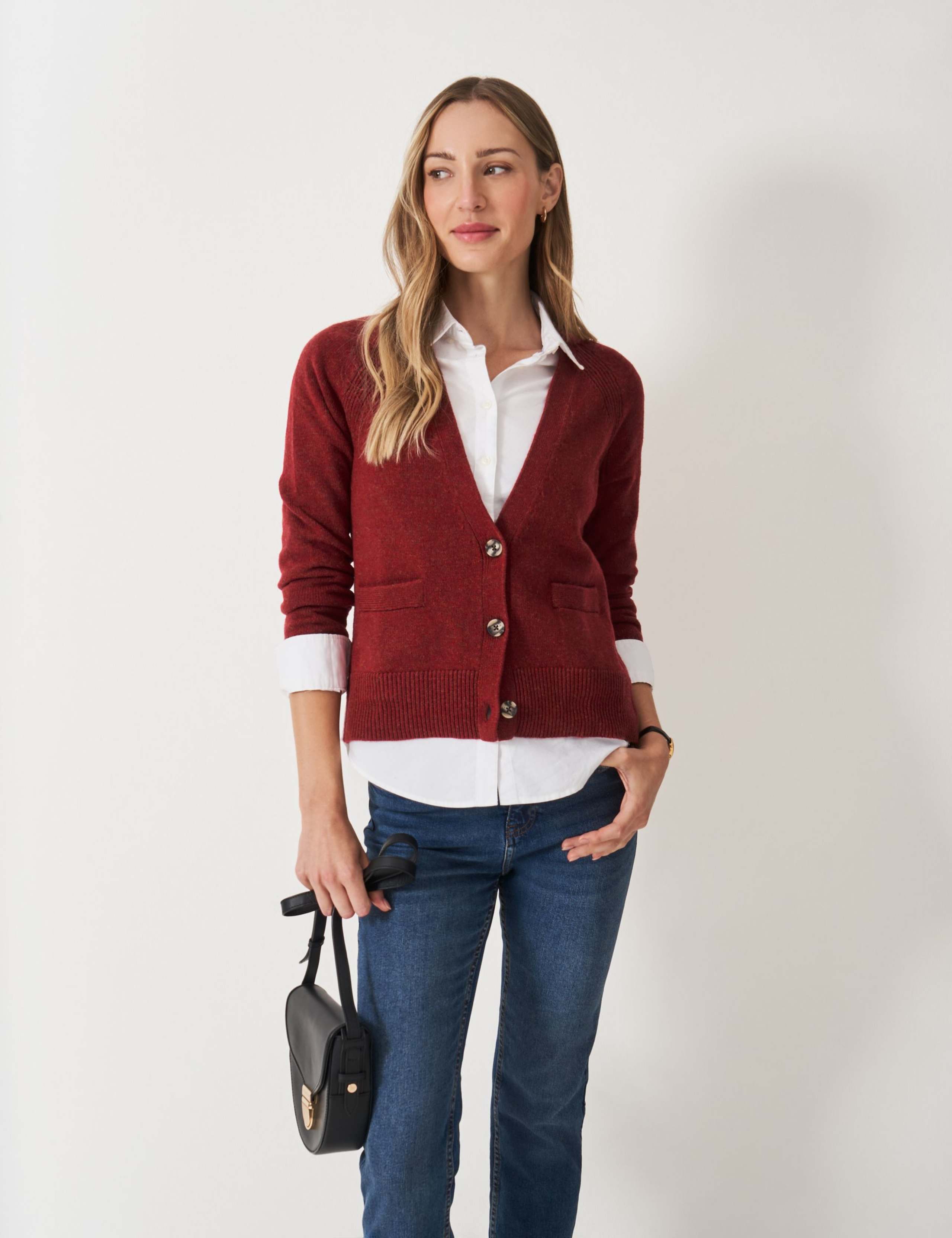 Merino Wool Rich Striped Detail Cardigan