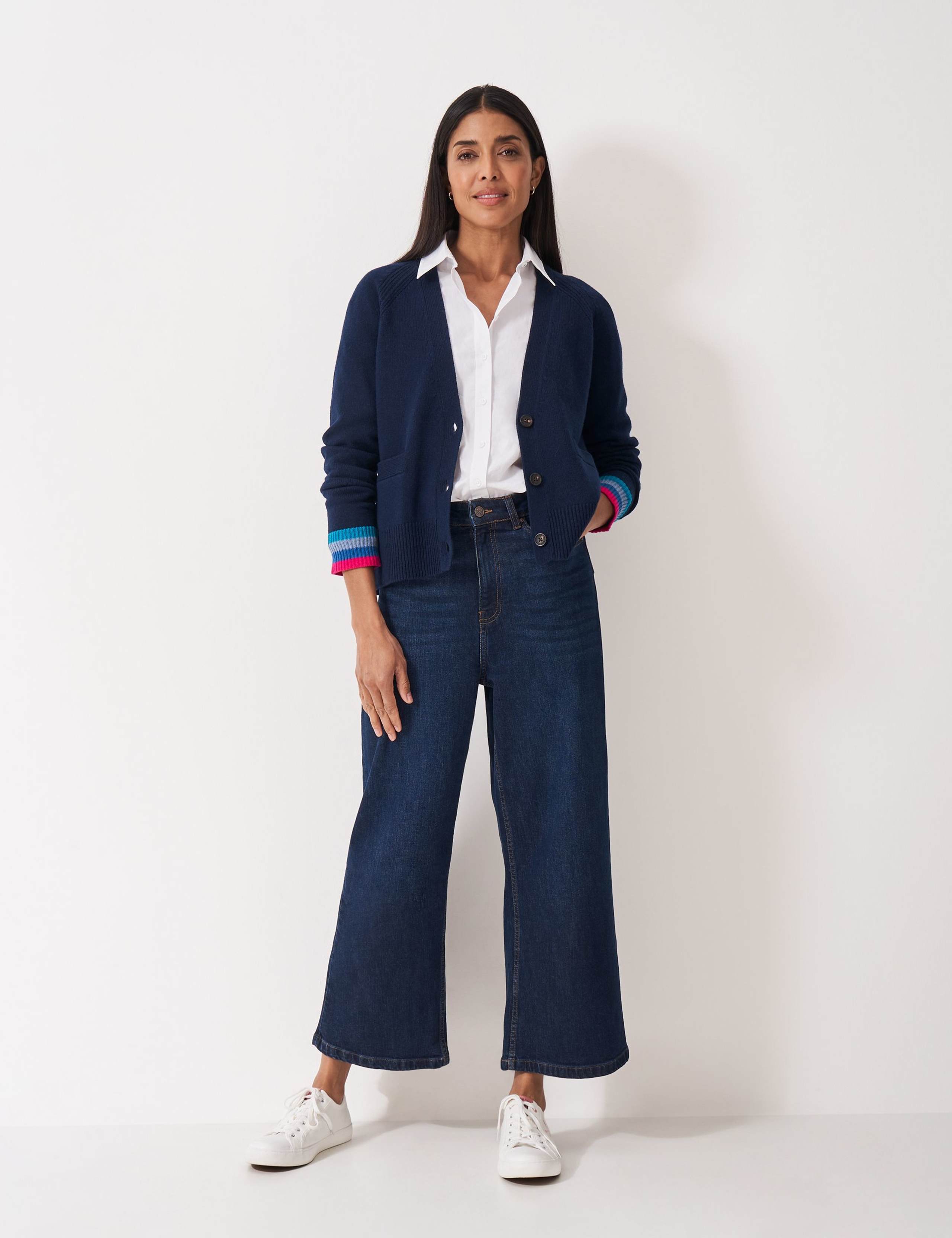 Merino Wool Rich Striped Detail Cardigan