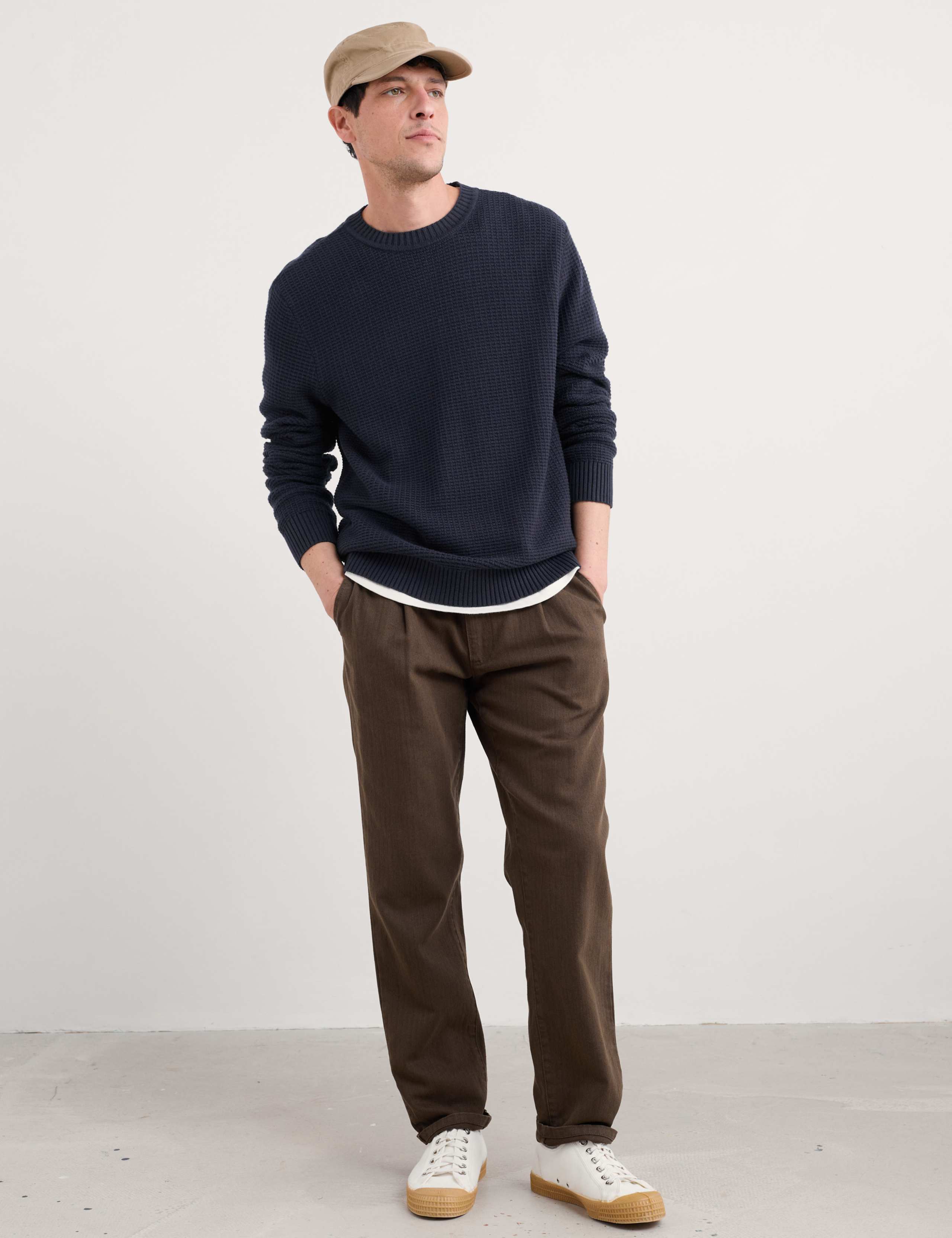Pure Cotton Crew Neck Textured Jumper