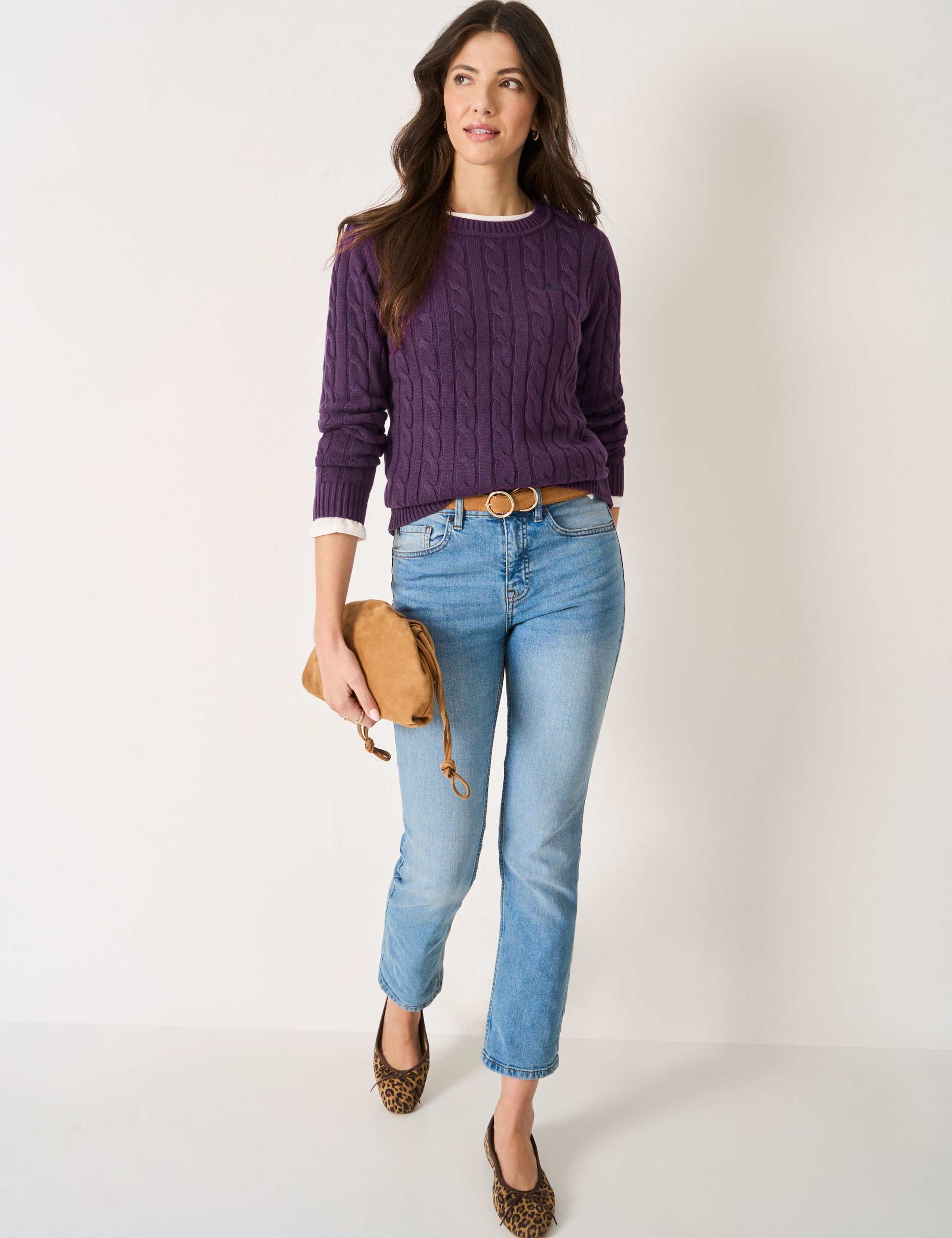 Cotton Rich Cable Knit Crew Neck Jumper