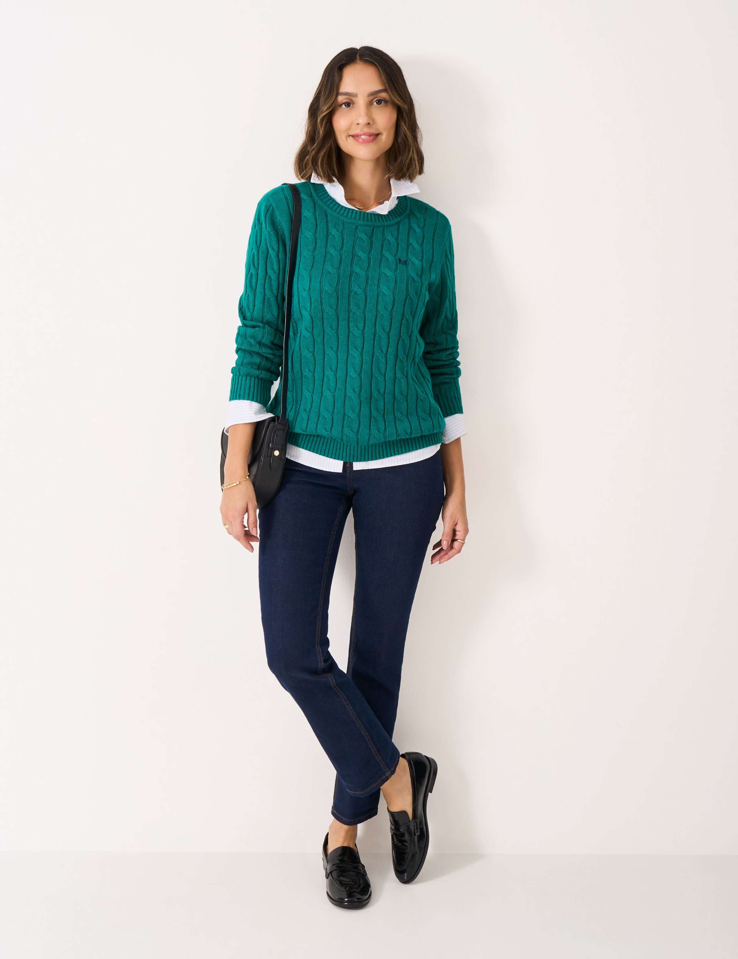 Cotton Rich Cable Knit Crew Neck Jumper