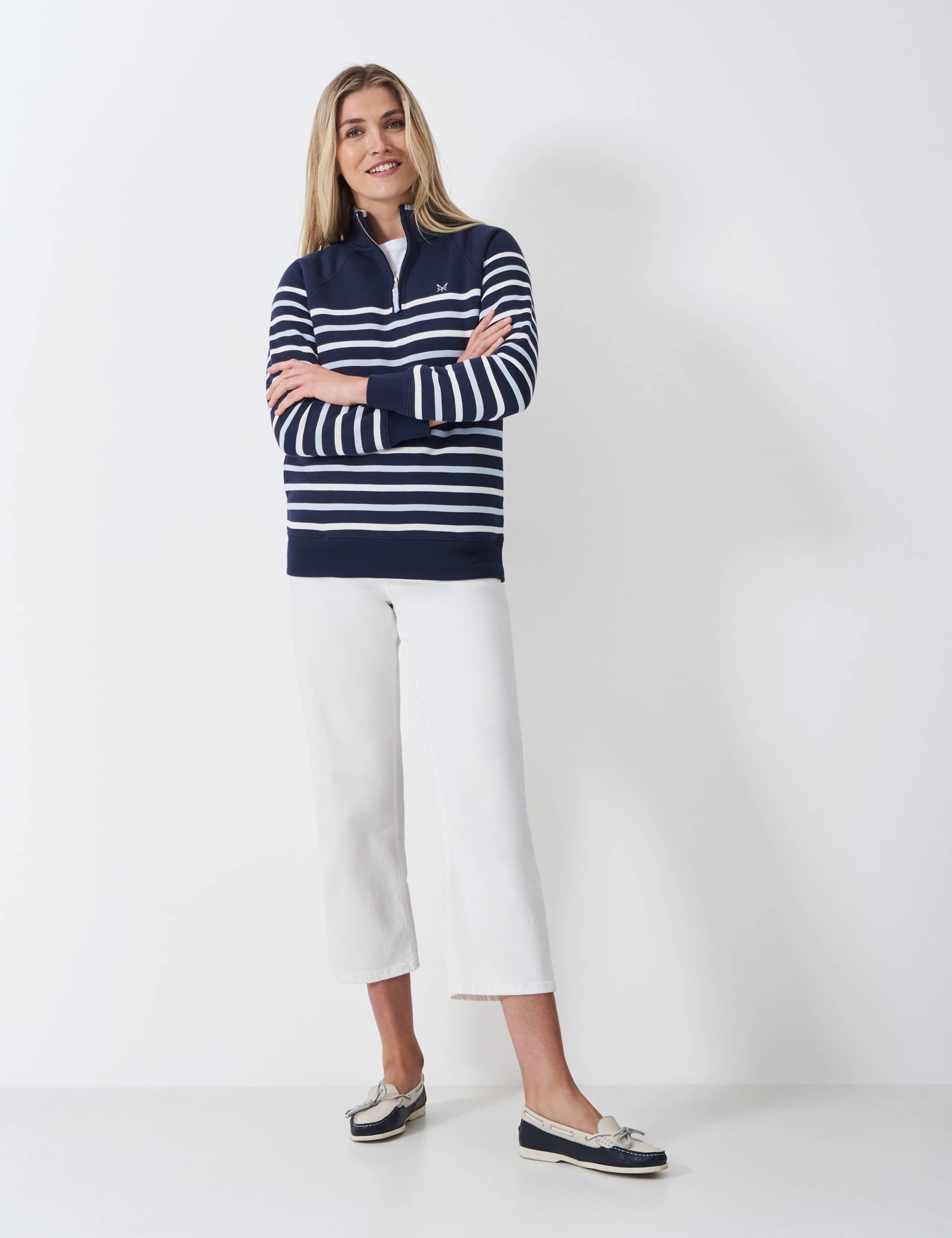 Cotton Rich Striped Half Zip Sweatshirt