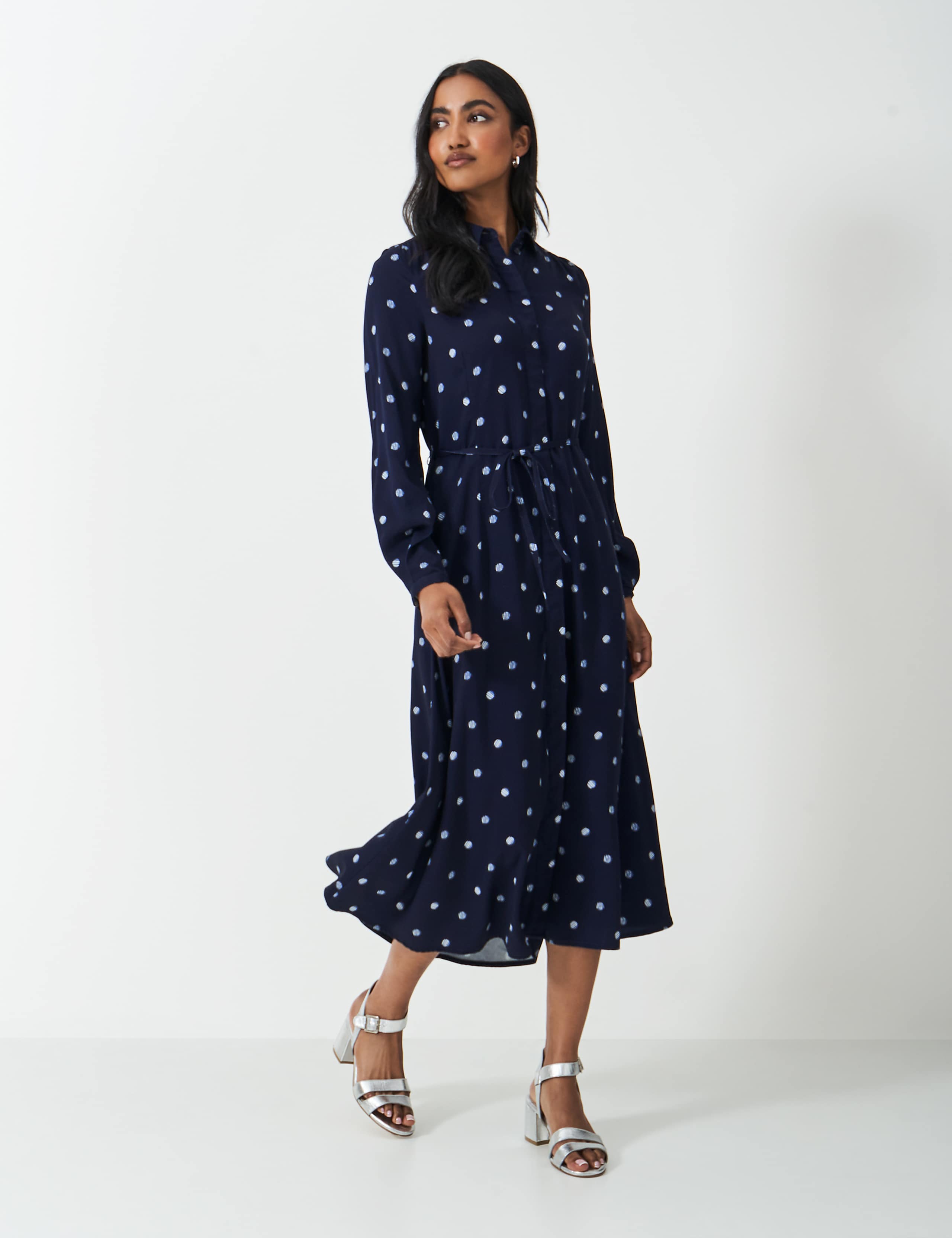 Polka Dot Belted Midi Shirt Dress