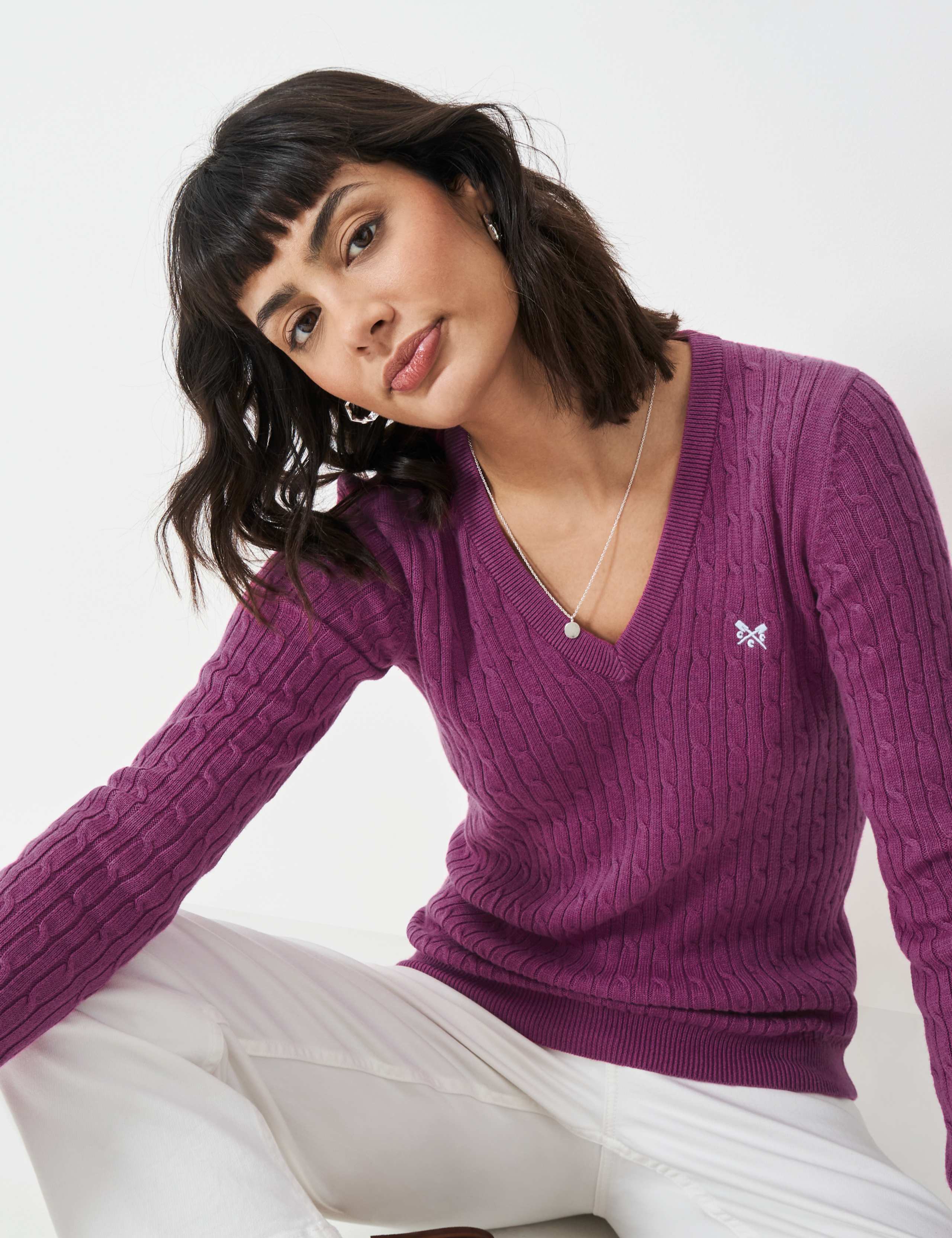 Cotton Rich Cable Knit Jumper with Cashmere