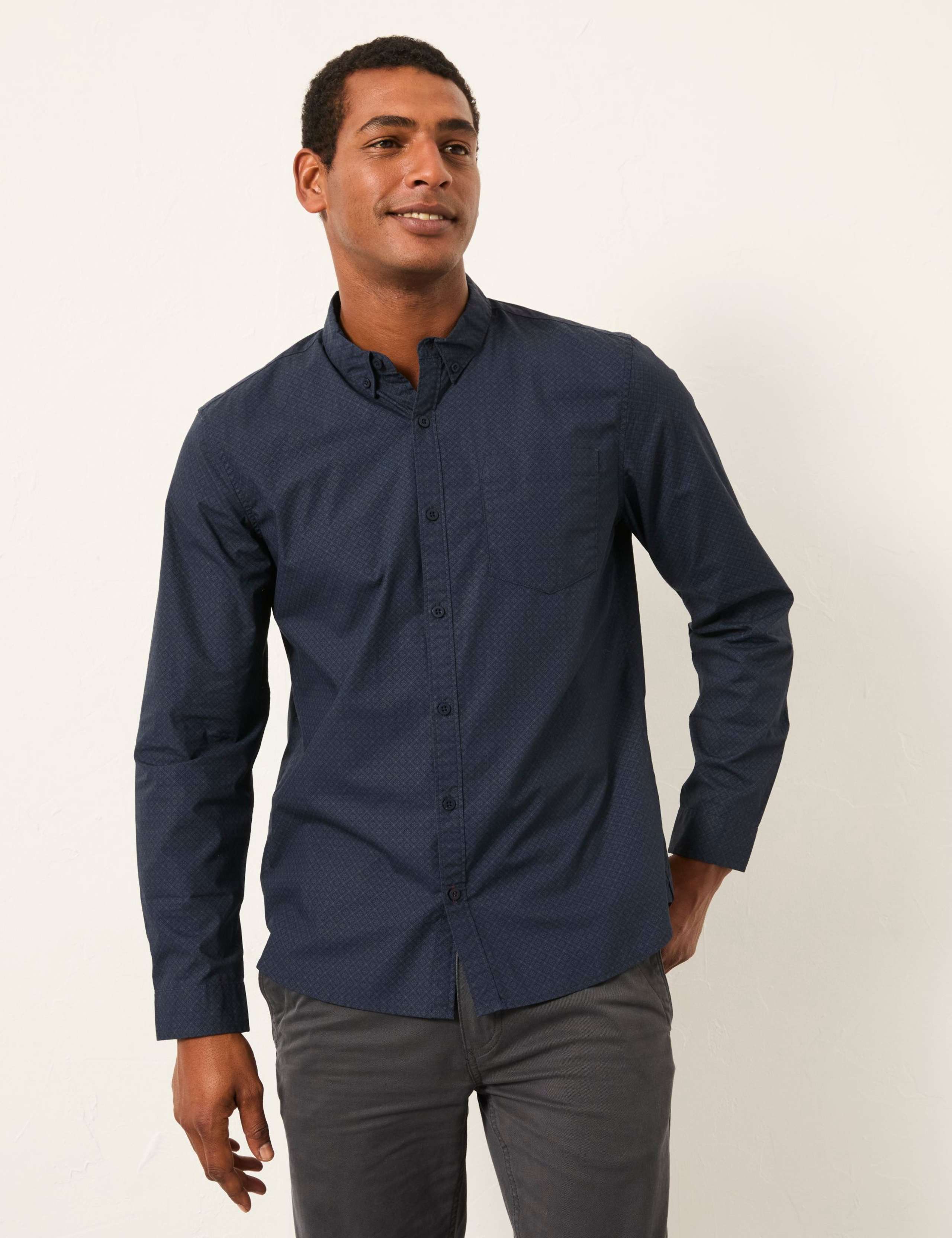 Regular Fit Pure Cotton Geometric Oxford Shirt