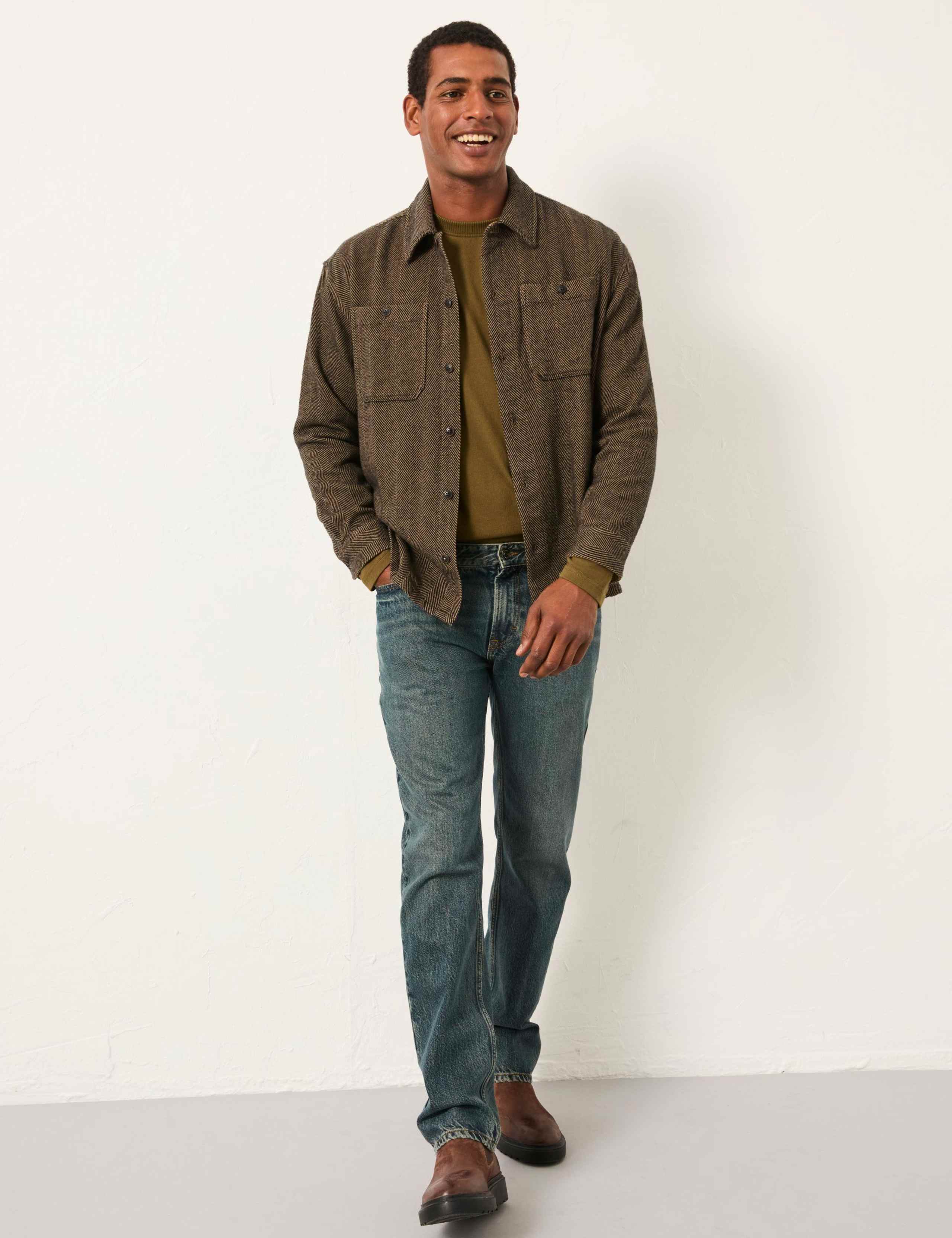 Regular Fit Pure Cotton Herringbone Overshirt