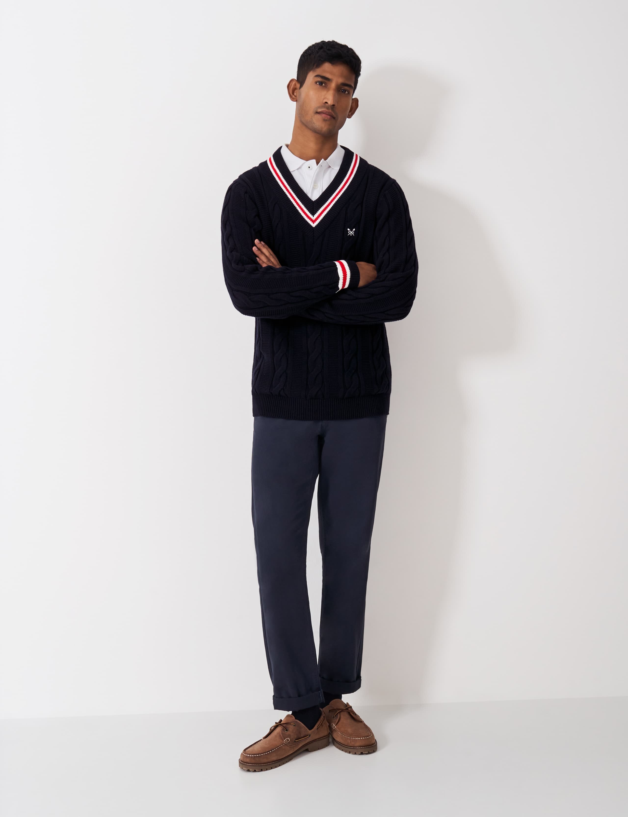 Pure Cotton Cable V-Neck Jumper