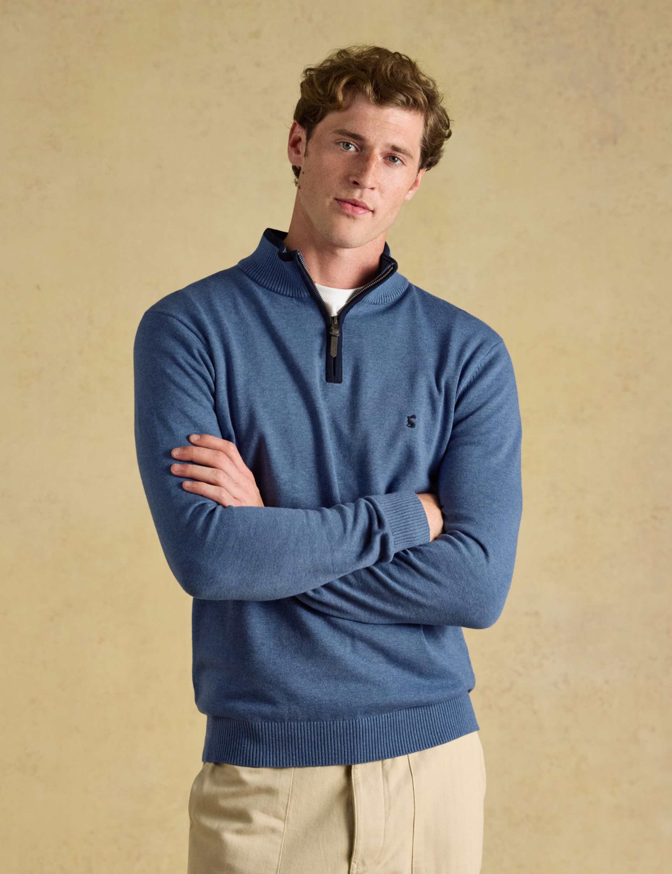 Pure Cotton Textured Funnel Neck Half Zip Jumper