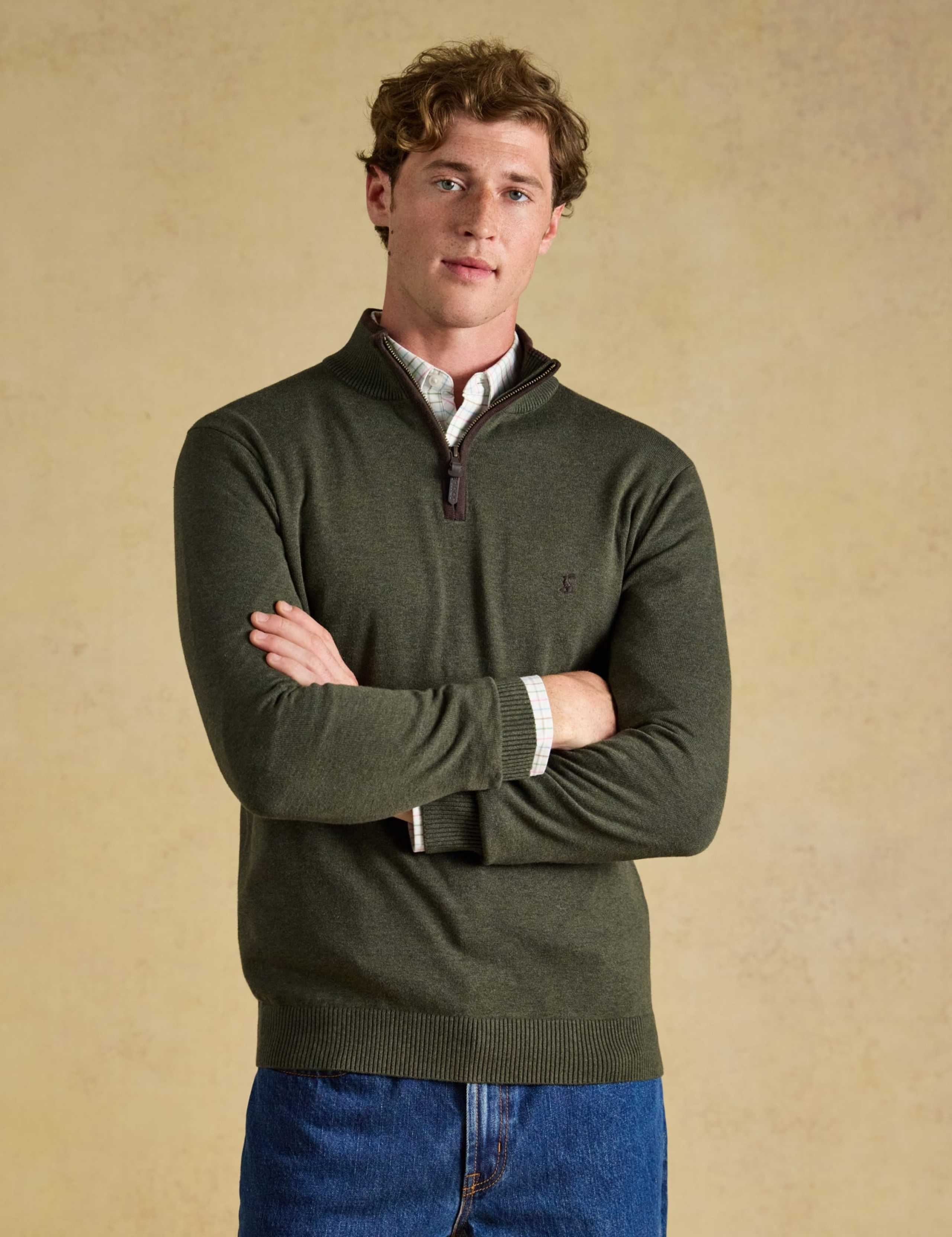 Pure Cotton Textured Funnel Neck Half Zip Jumper