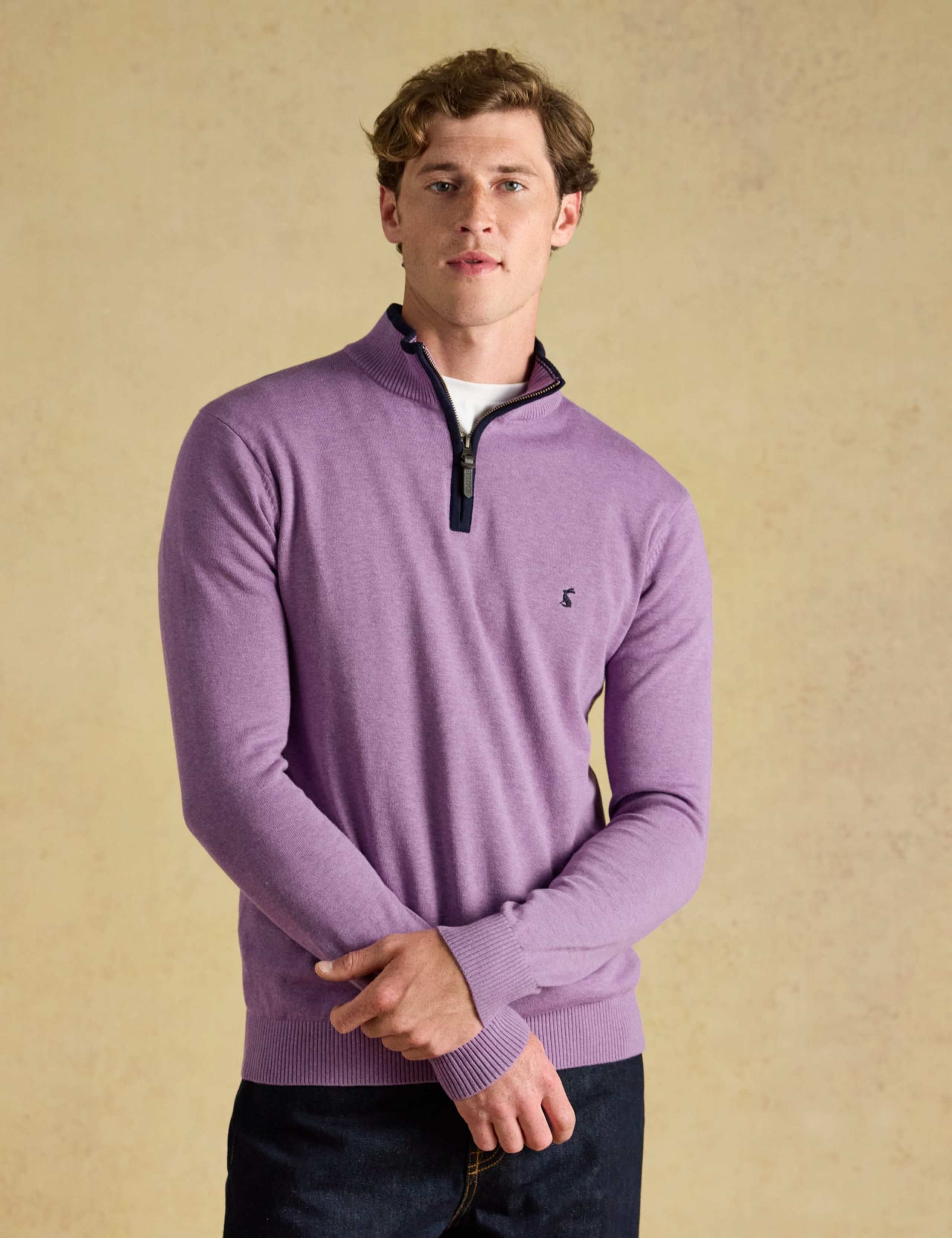 Pure Cotton Textured Funnel Neck Half Zip Jumper