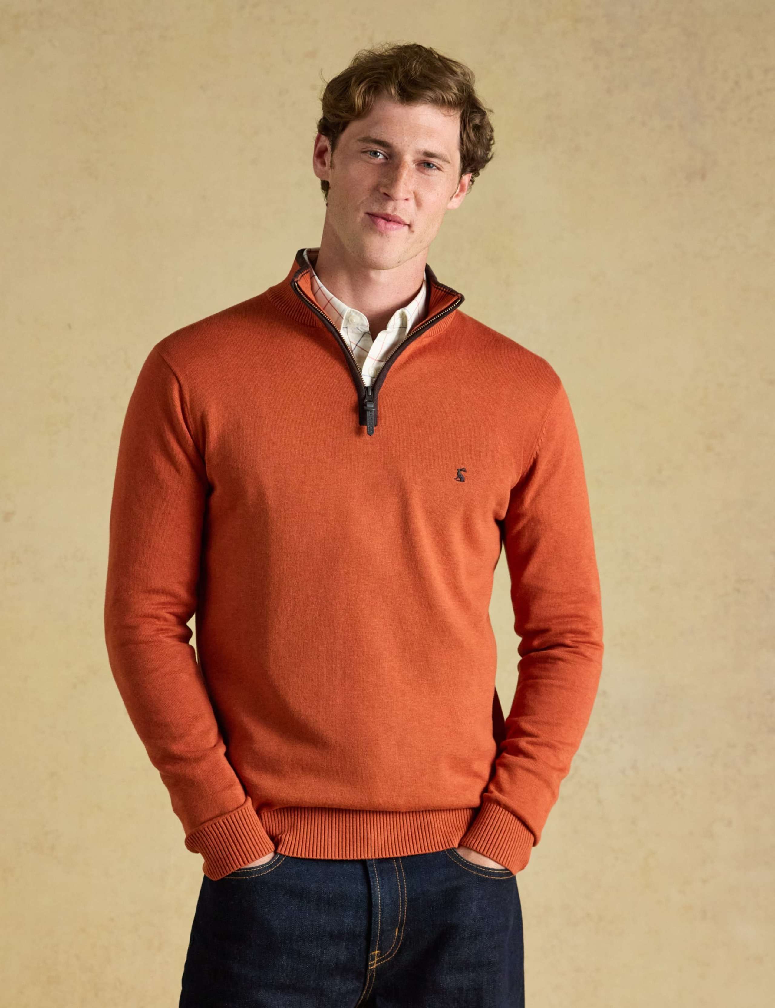 Pure Cotton Textured Funnel Neck Half Zip Jumper