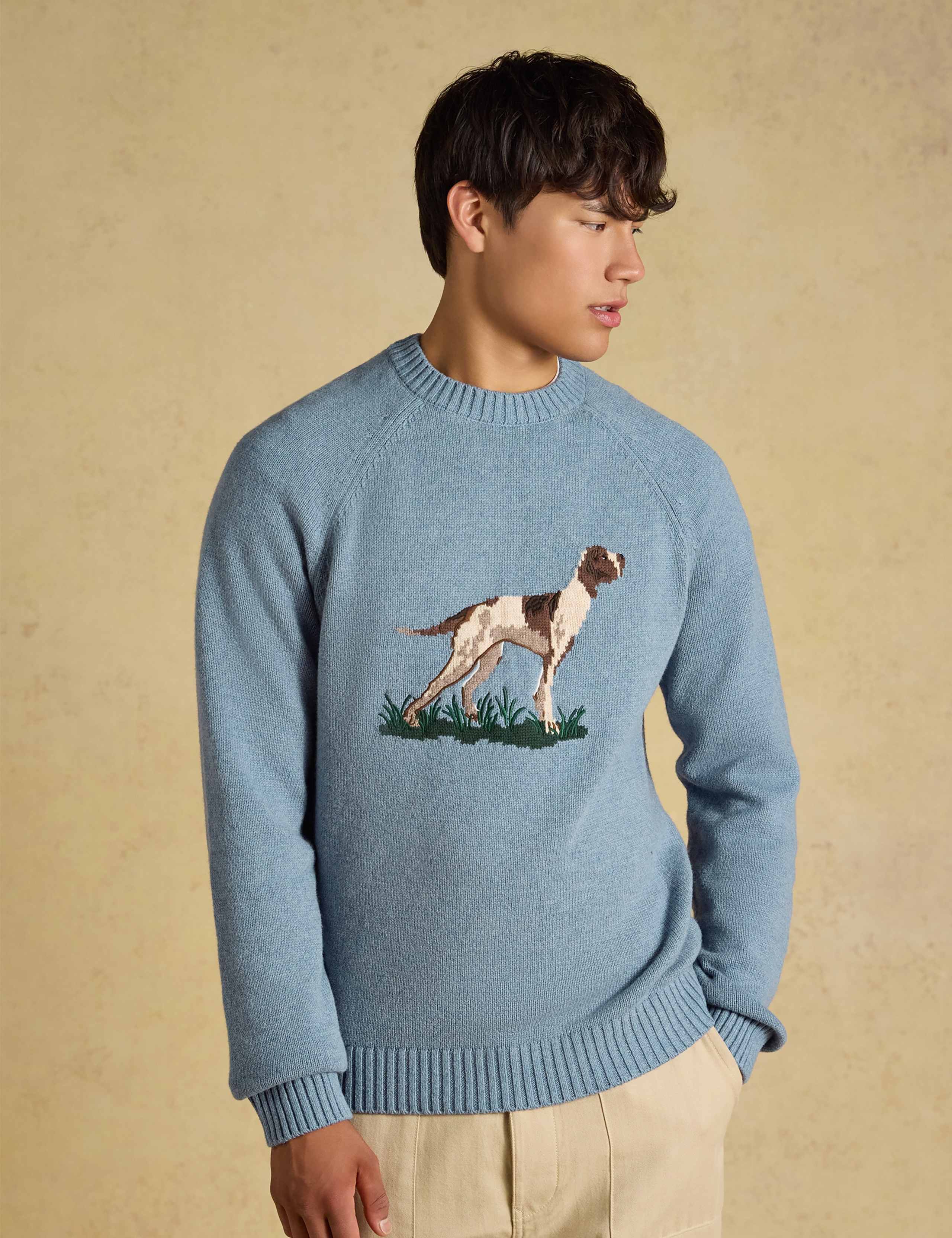 Pure Cotton Intarsia Dog Crew Neck Jumper