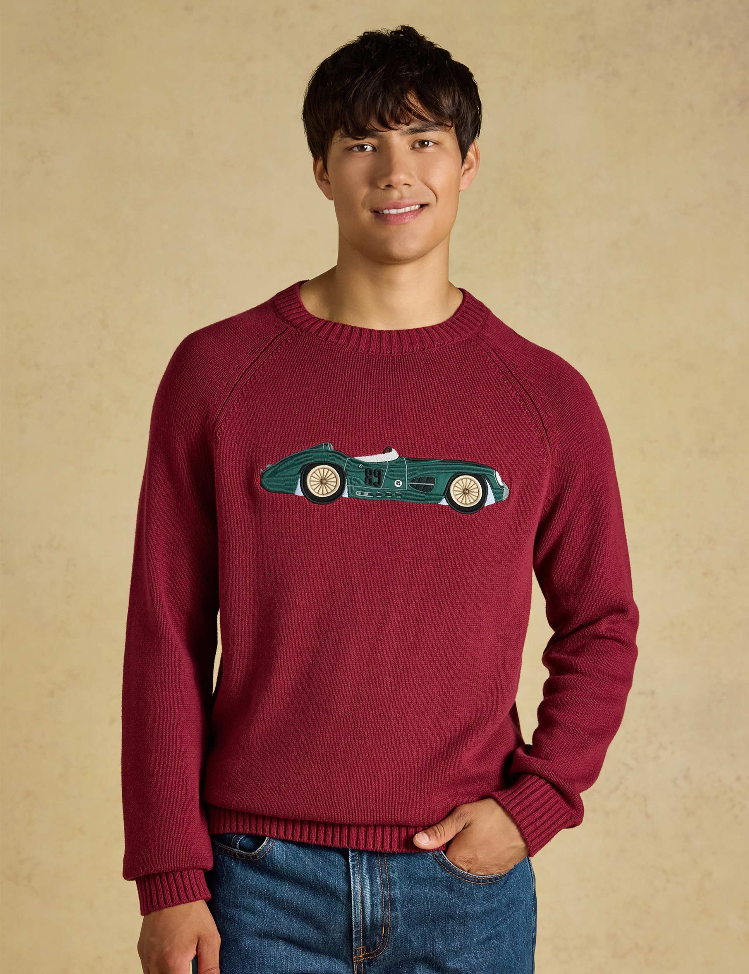 Pure Cotton Intarsia Dog Crew Neck Jumper