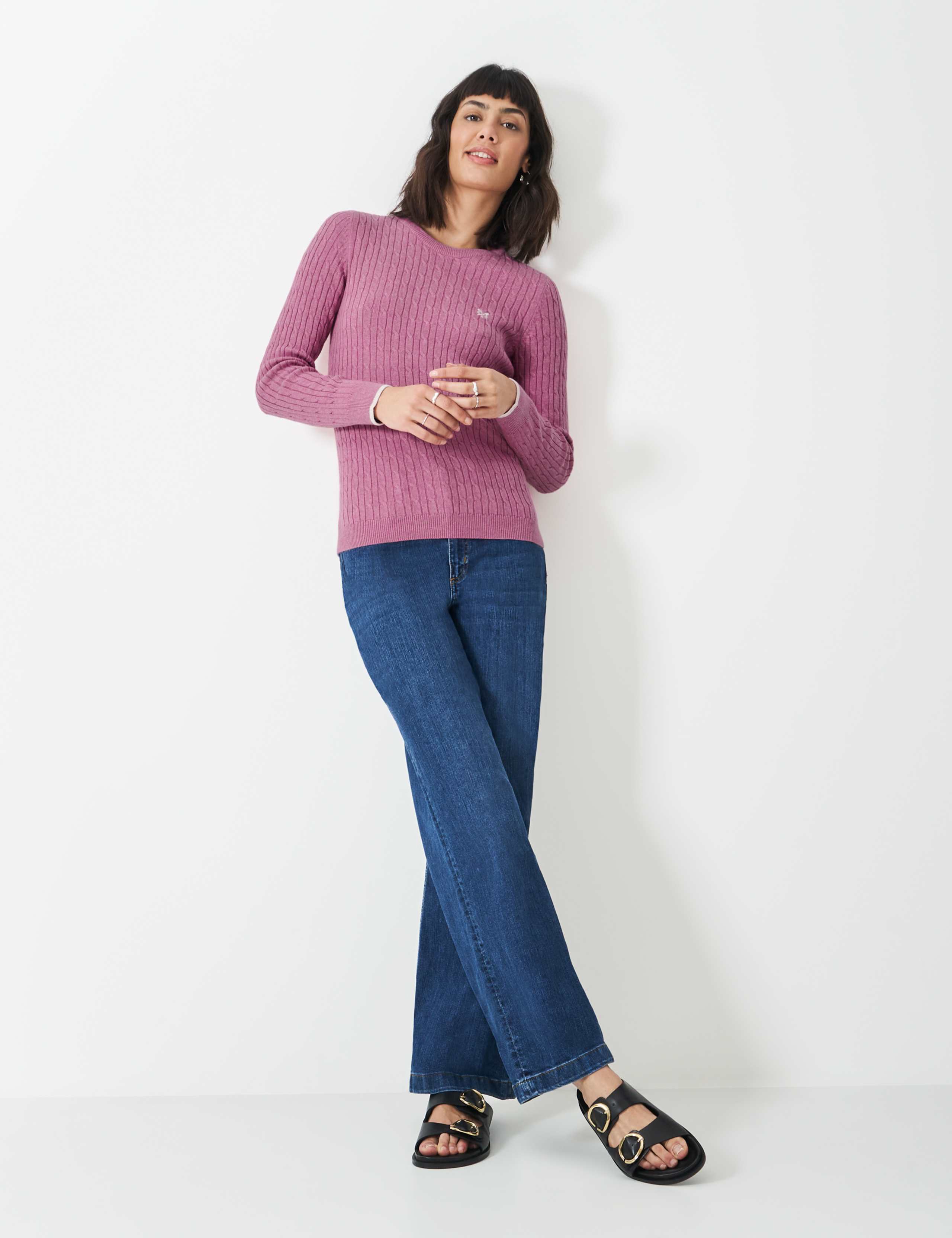 Cotton Rich Cable Knit Crew Neck Jumper