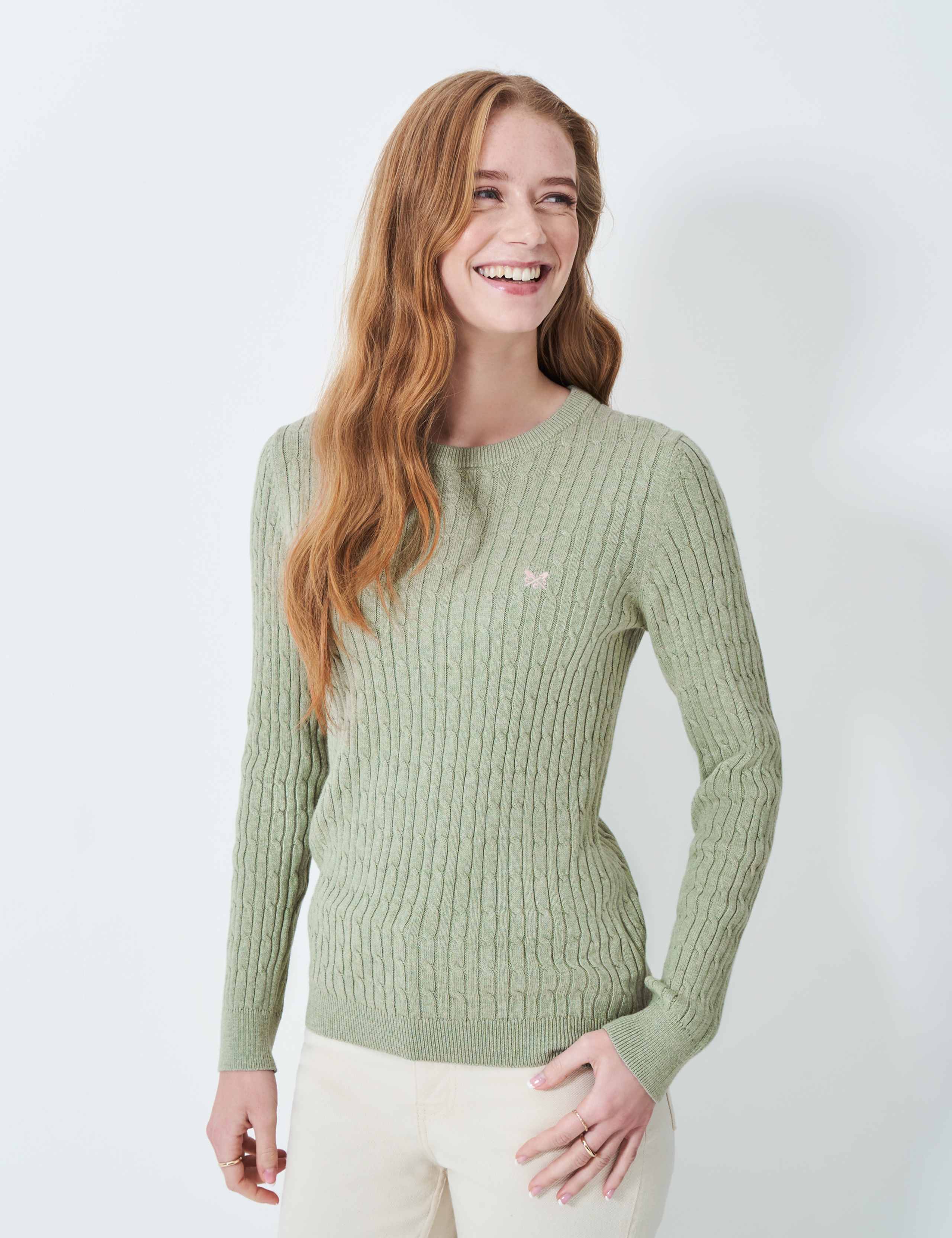 Cotton Rich Cable Knit Crew Neck Jumper
