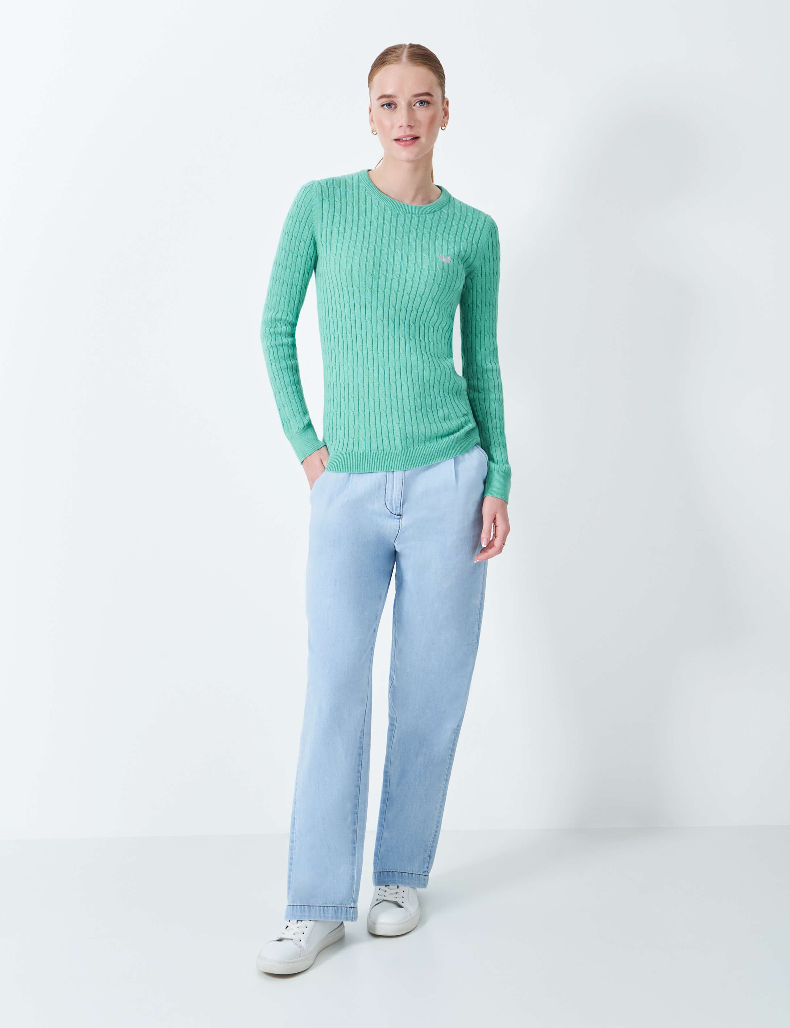 Cotton Rich Cable Knit Crew Neck Jumper