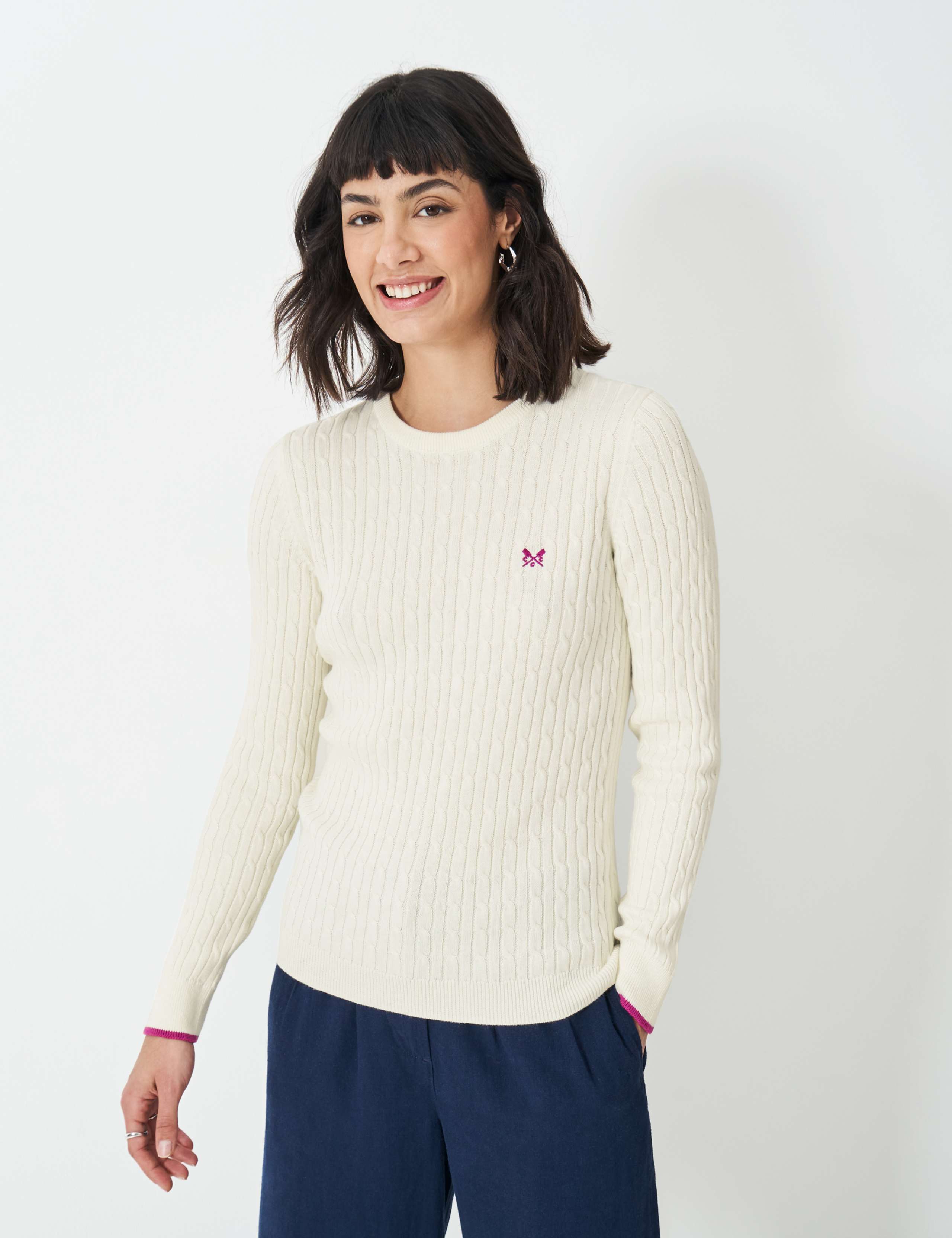 Cotton Rich Cable Knit Crew Neck Jumper