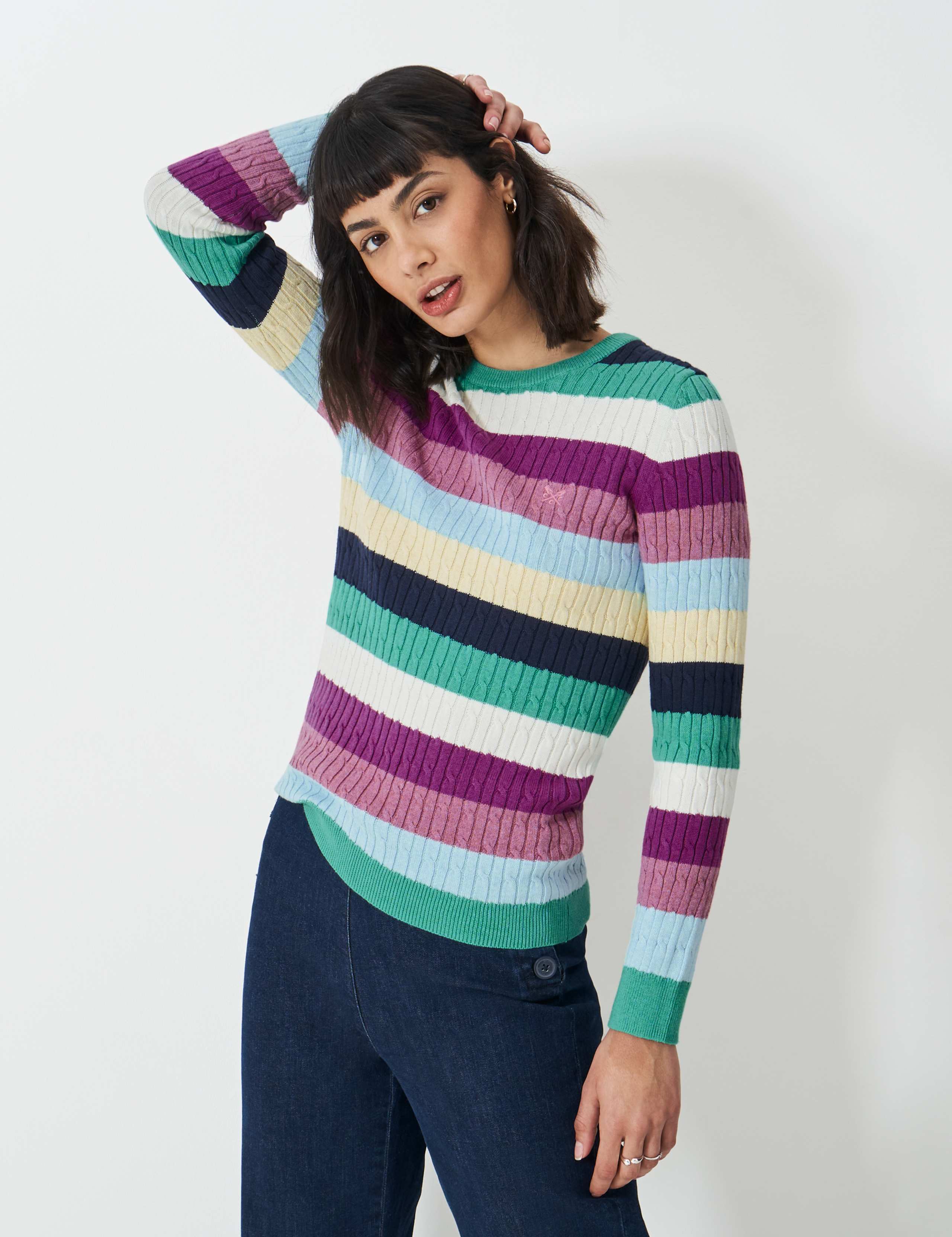Cotton Rich Cable Knit Crew Neck Jumper