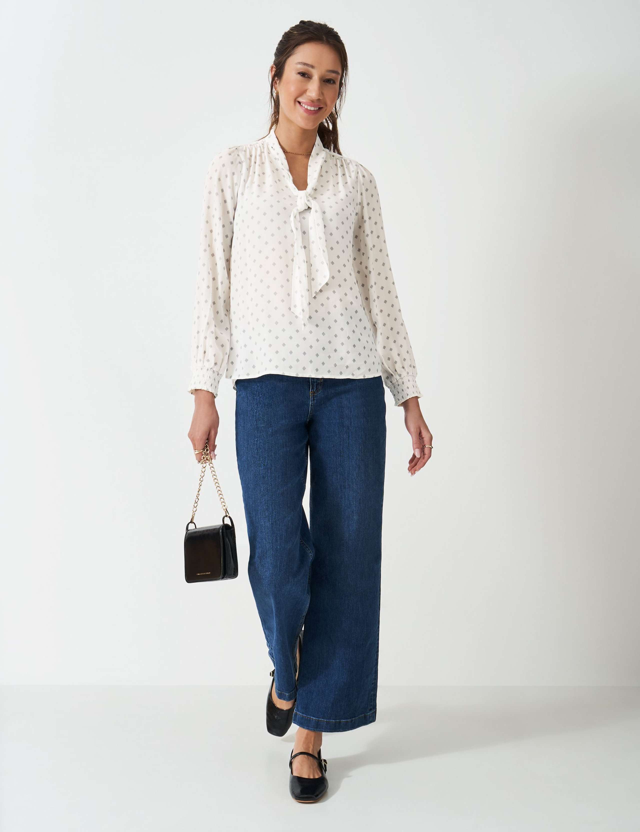 Polka Dot Tie Neck Blouse
