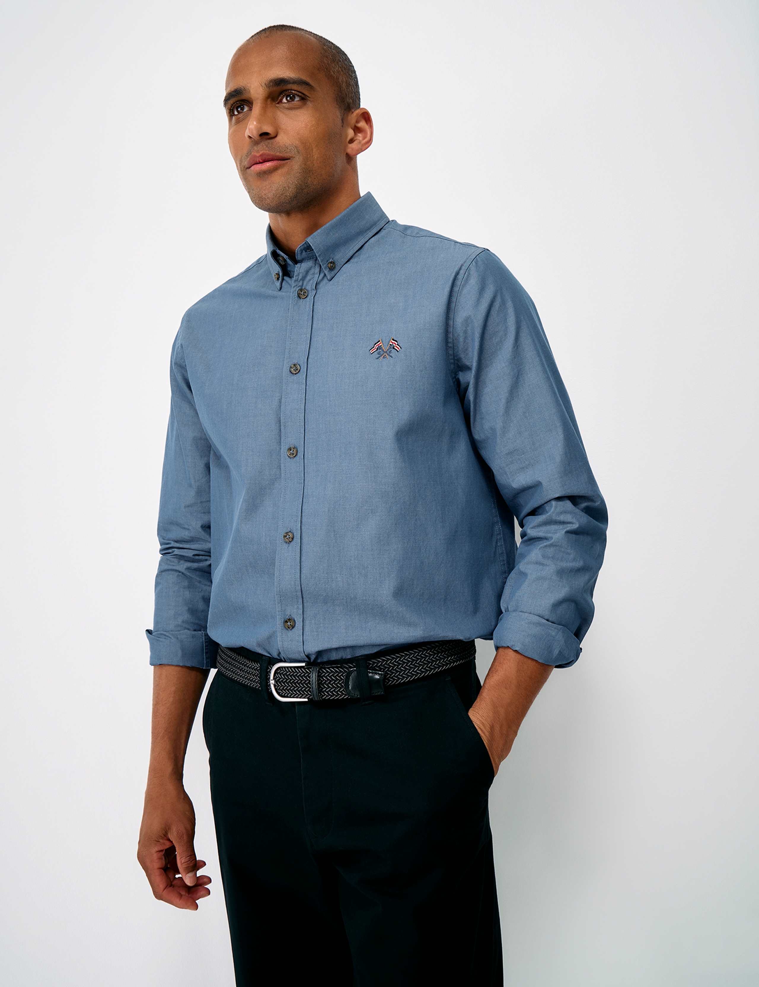 Regular Fit Button Down Collar Denim Shirt