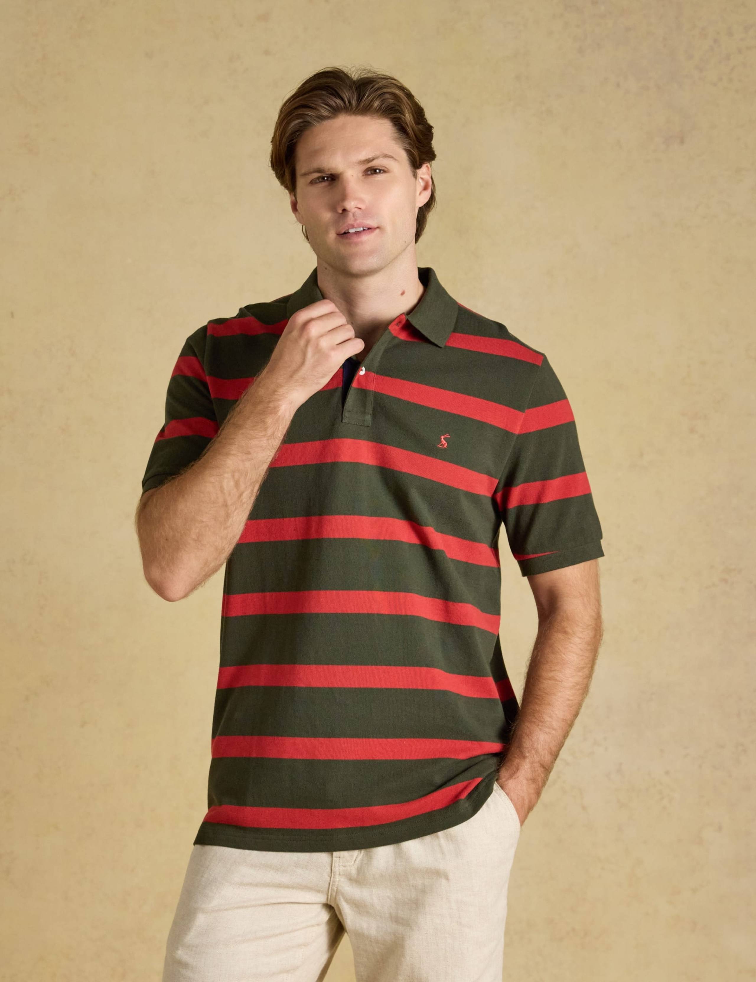 Pure Cotton Striped Pique Short Sleeve Polo Shirt